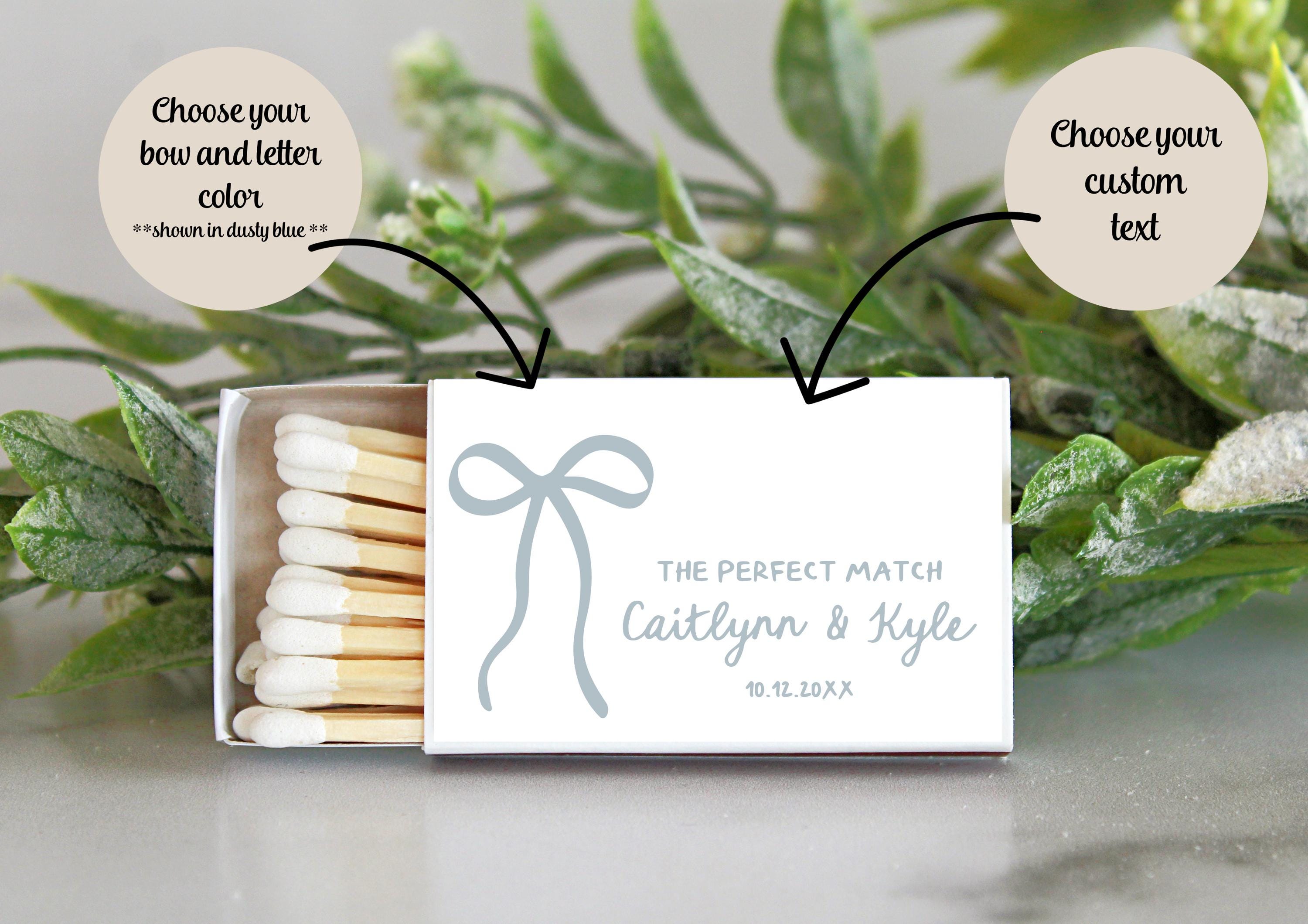 Bow Matchbox Favors / Personalized Matches / Set of 10 / Wedding Favors / The Perfect Match / Reception Favors / Bridal Shower / Hand drawn