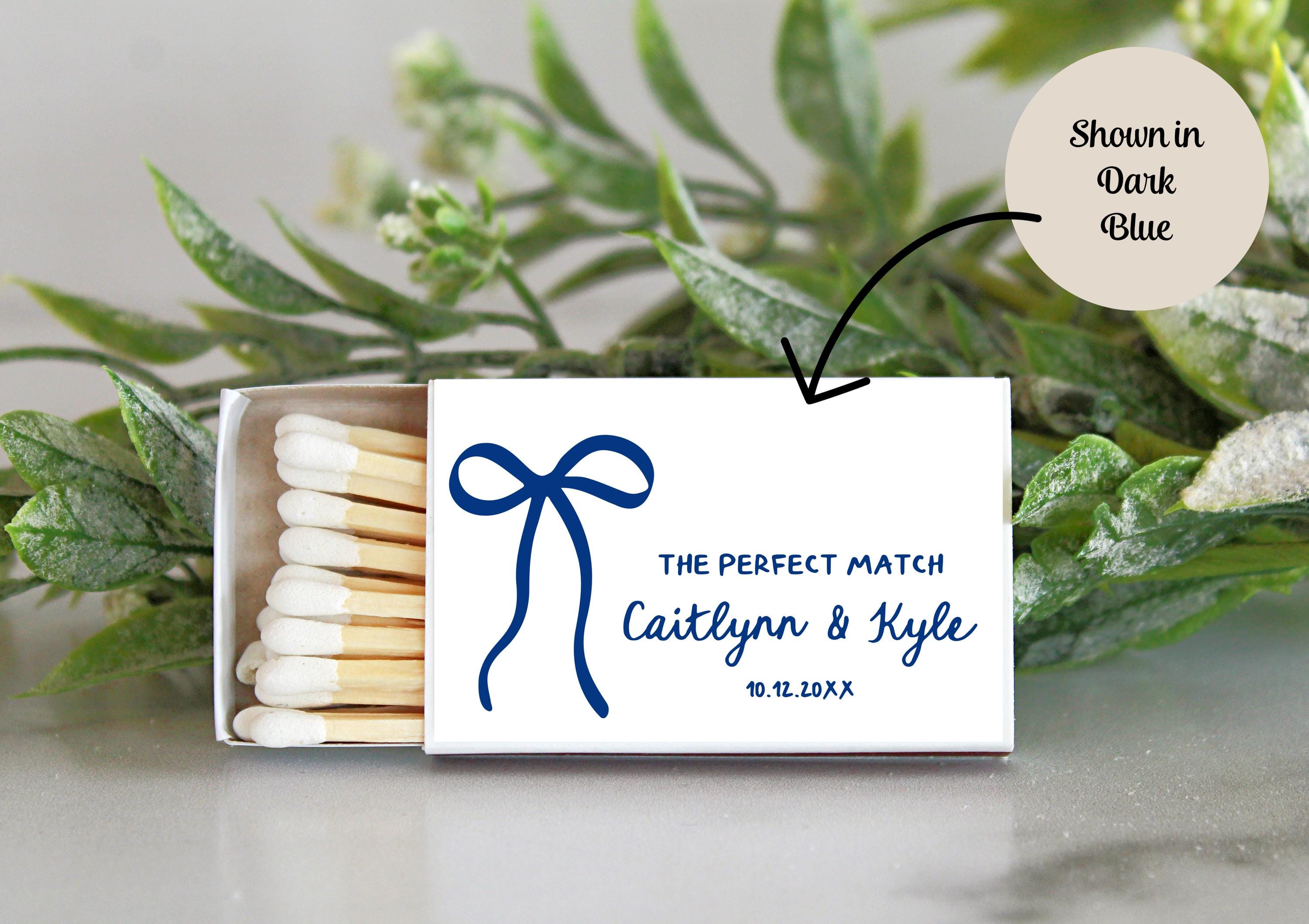 Bow Matchbox Favors / Personalized Matches / Set of 10 / Wedding Favors / The Perfect Match / Reception Favors / Bridal Shower / Hand drawn