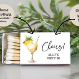 Adult Birthday Party Match Box Favors / Personalized / Set of 10 / Cheers! / Dirty 30 / 50th Birthday / 21st Birthday / Party Favors / Drink