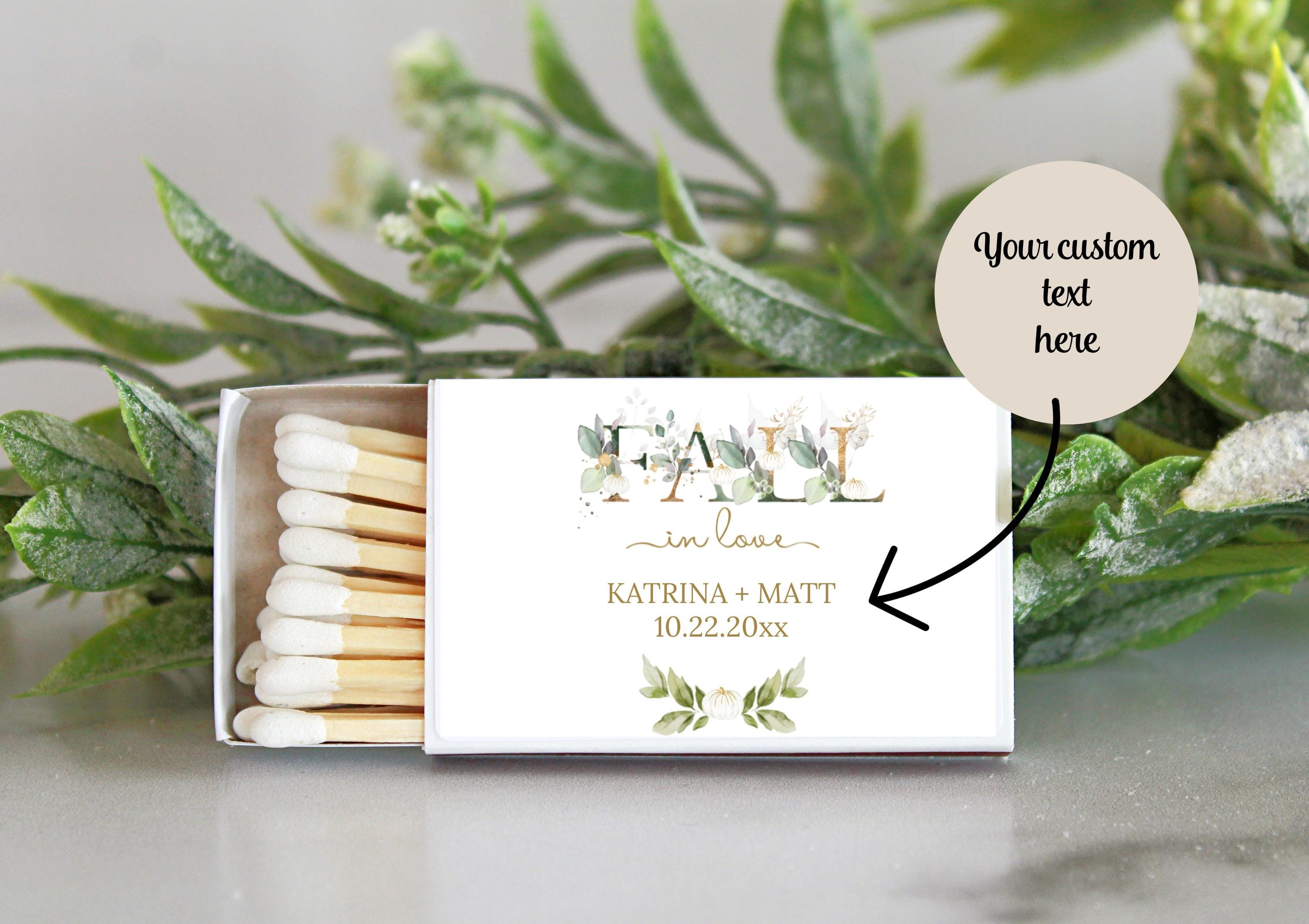 Fall In Love Wedding Match Box Favors / Set of 10 / Personalized Favors / Reception Favors / Bridal Shower / White and Gold Pumpkin Favors