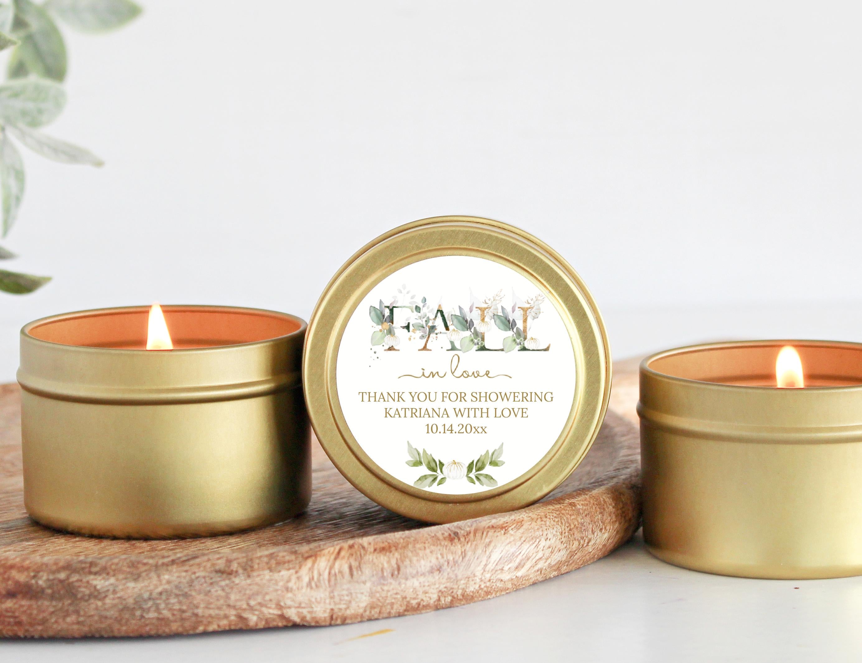 Fall In Love Wedding Favor / Set of 10 Candle Favors / White Pumpkin, Greenery, Gold Style / Bulk for Guests / Bridal Shower Favors