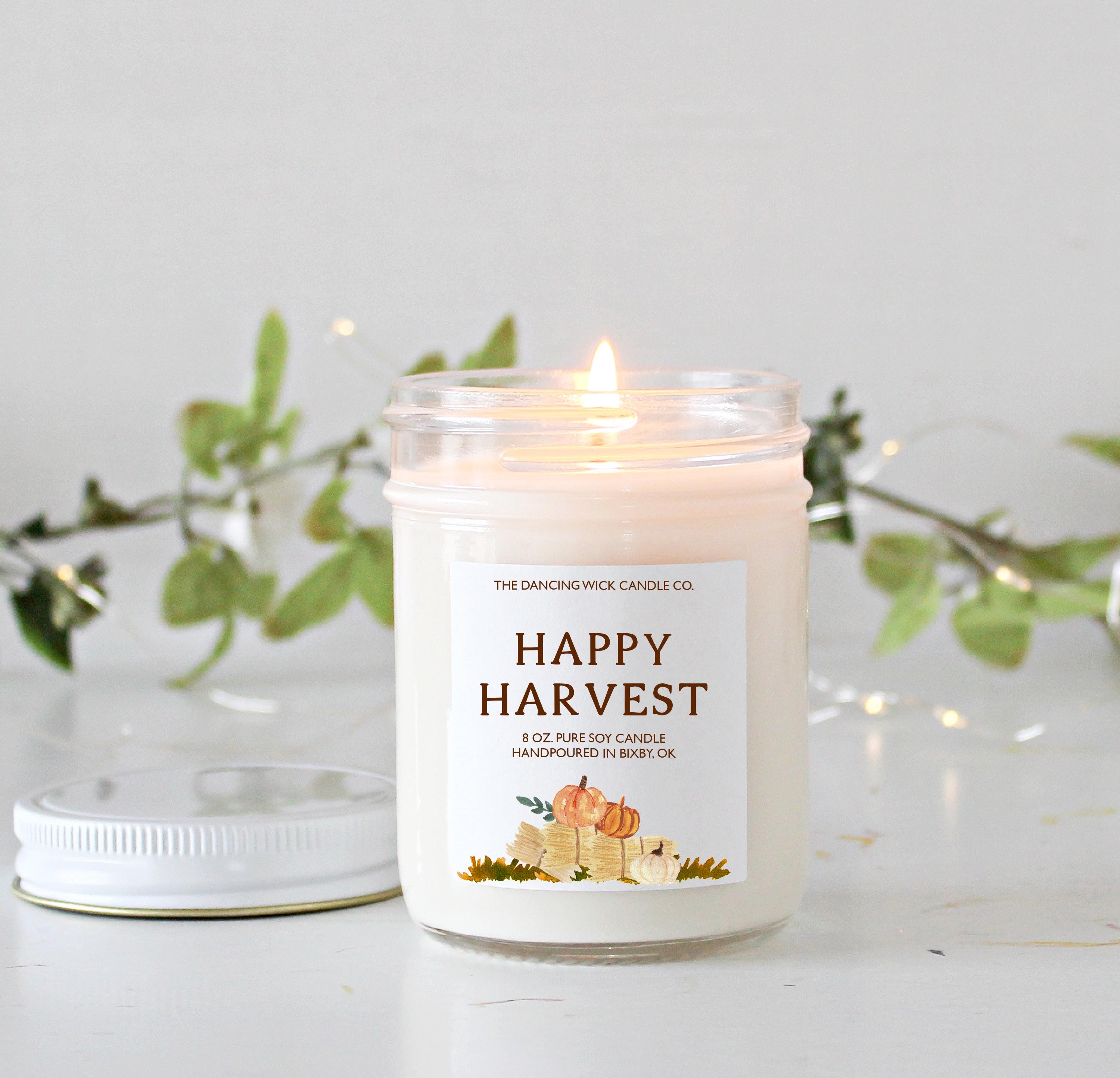 Happy Harvest Fall Candle / Autumn Decor / Friendsgiving / Thanksgiving / Hostess Gift / Scented Soy Candle / Pumpkin Spice / Cinnamon