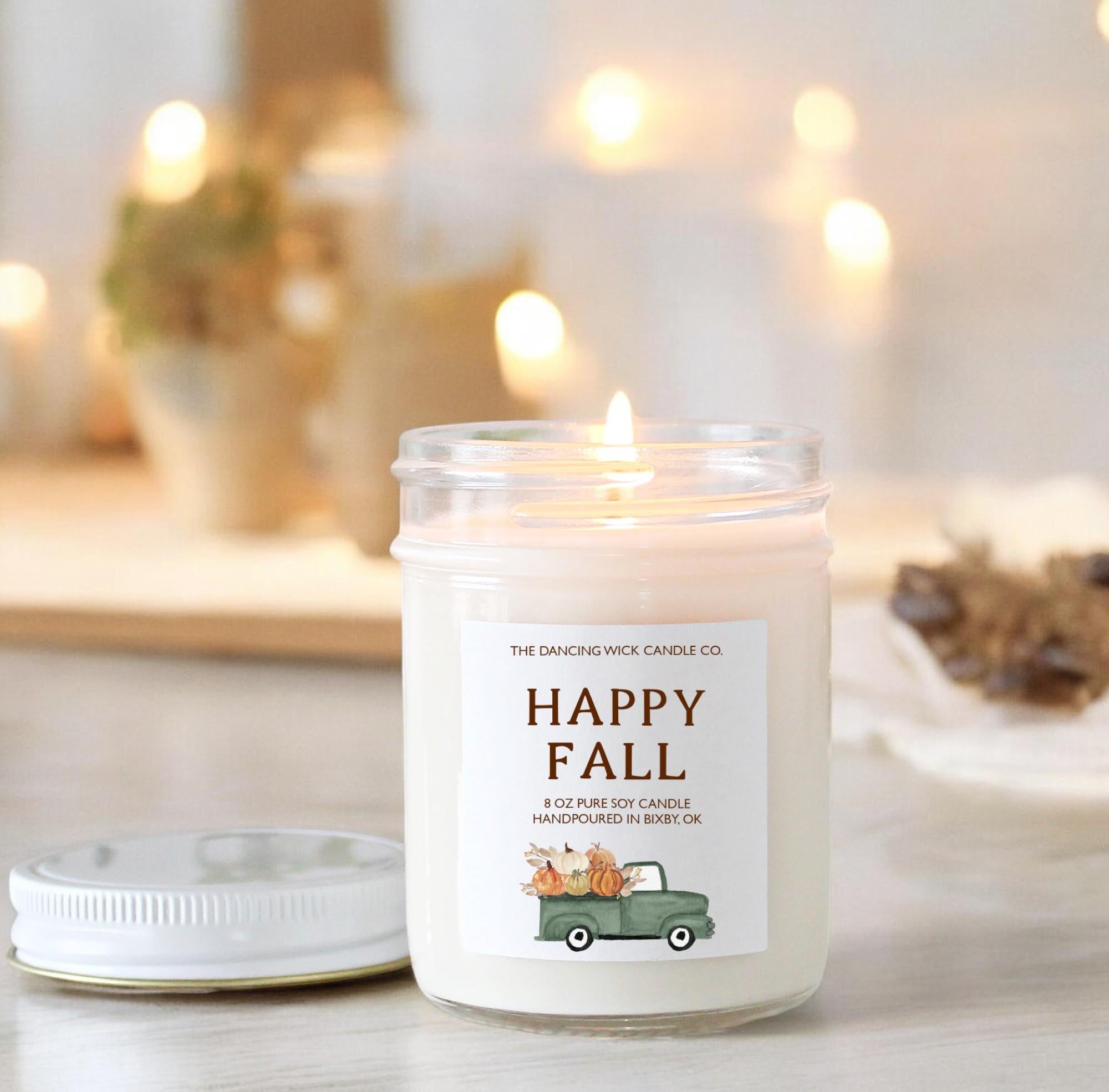 Happy Fall Soy Candle / Autumn Decor / Cute Fall Decor / Thanksgiving / Hostess Gift / Scented Candle / Pumpkin Spice / Rustic Truck