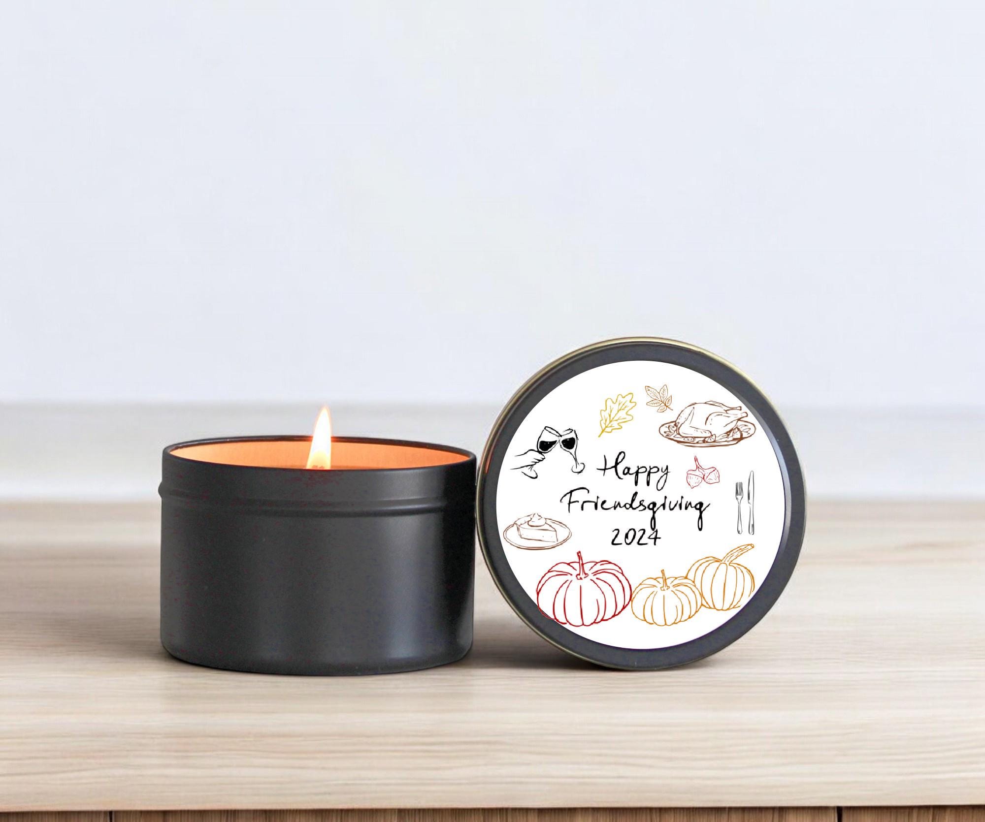Happy Friendsgiving Favor / Set of 10 Candle Tins / Bulk For Guests / Happy Thanksgiving / Personalized Holiday Favors / Fall Pumpkin Sketch