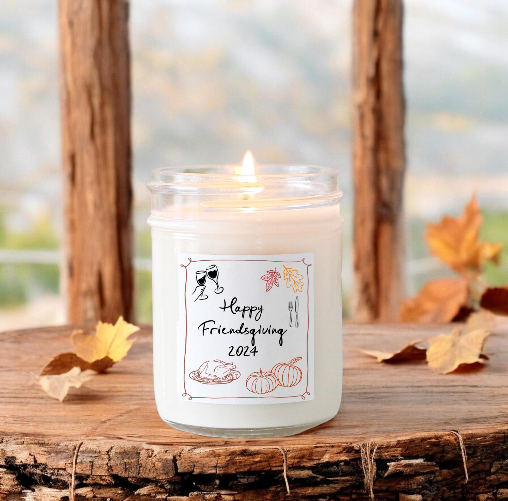 Happy Friendsgiving Soy Candle / Autumn Decor / Cute Fall Decor / Thanksgiving / Hostess Gift / Scented Candle / Pumpkin Spice / Hand Drawn