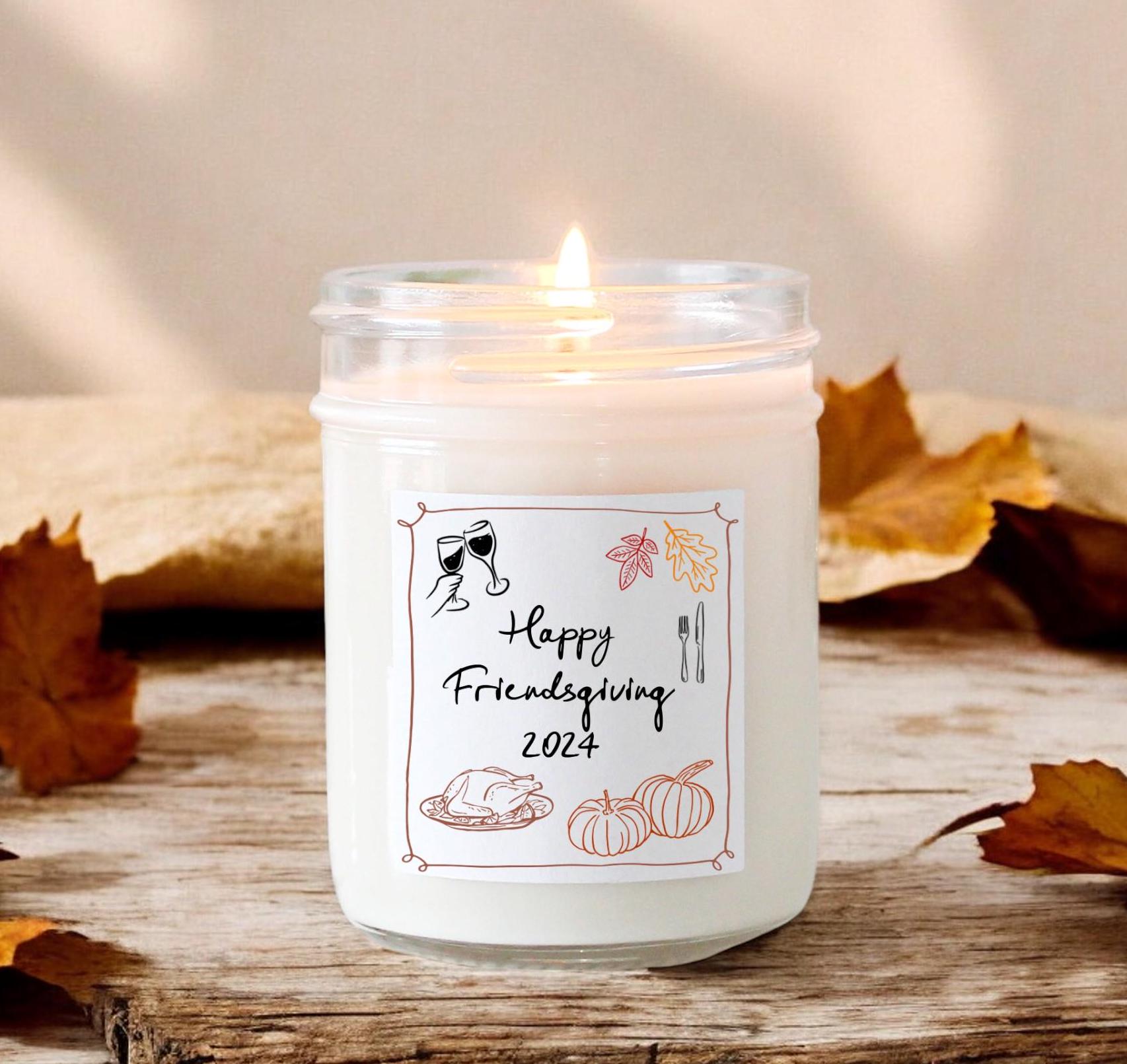 Happy Friendsgiving Soy Candle / Autumn Decor / Cute Fall Decor / Thanksgiving / Hostess Gift / Scented Candle / Pumpkin Spice / Hand Drawn