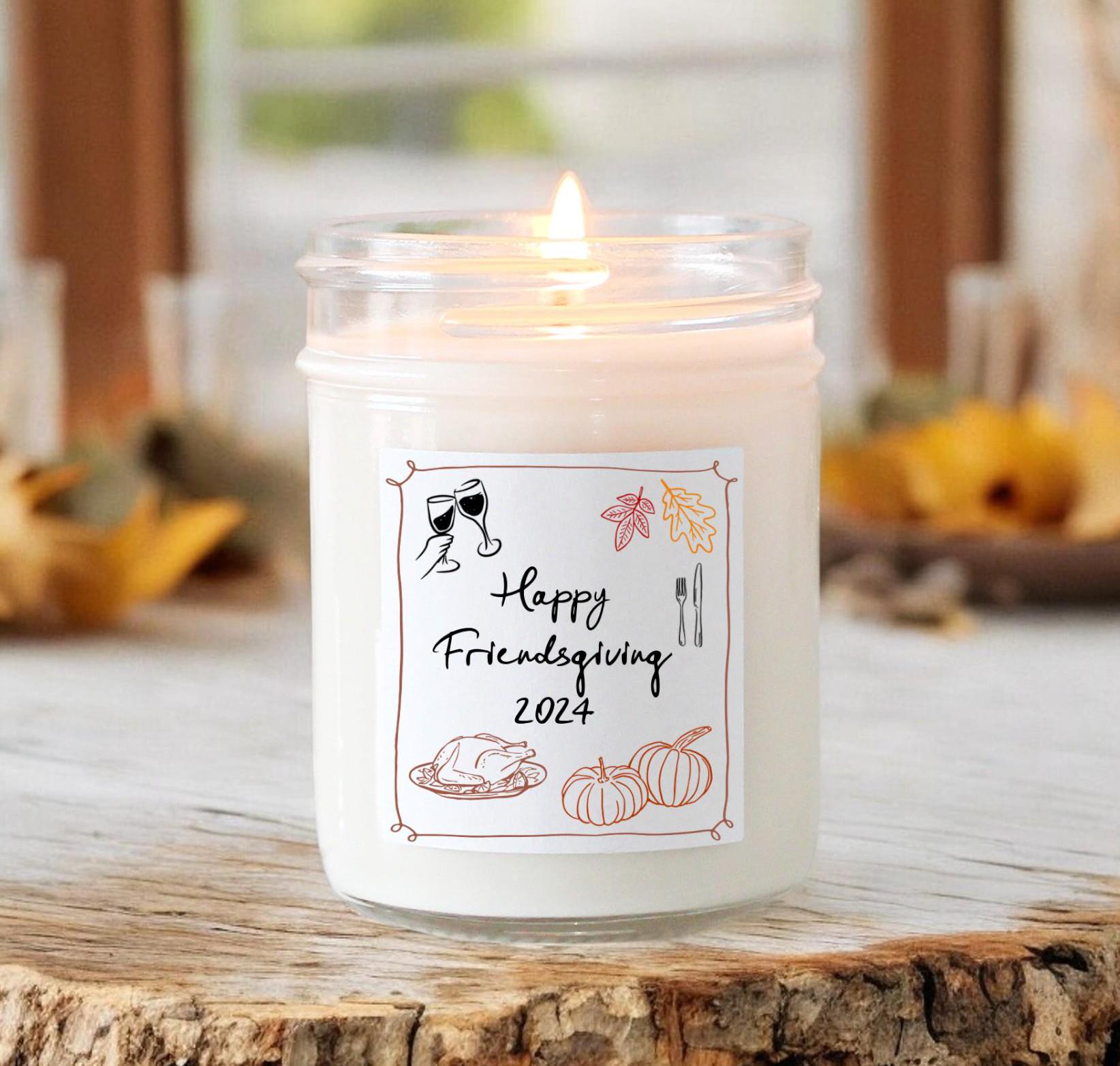 Happy Friendsgiving Soy Candle / Autumn Decor / Cute Fall Decor / Thanksgiving / Hostess Gift / Scented Candle / Pumpkin Spice / Hand Drawn