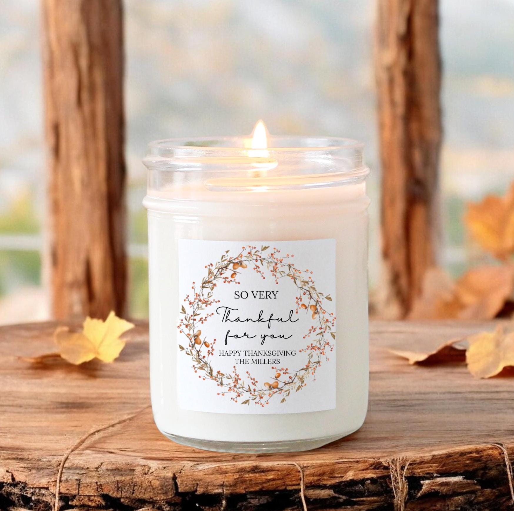 Happy Thanksgiving Soy Candle / Autumn Decor / Thanksgiving Table / Hostess Gift / Scented Candle / So very Thankful for you / Personalized