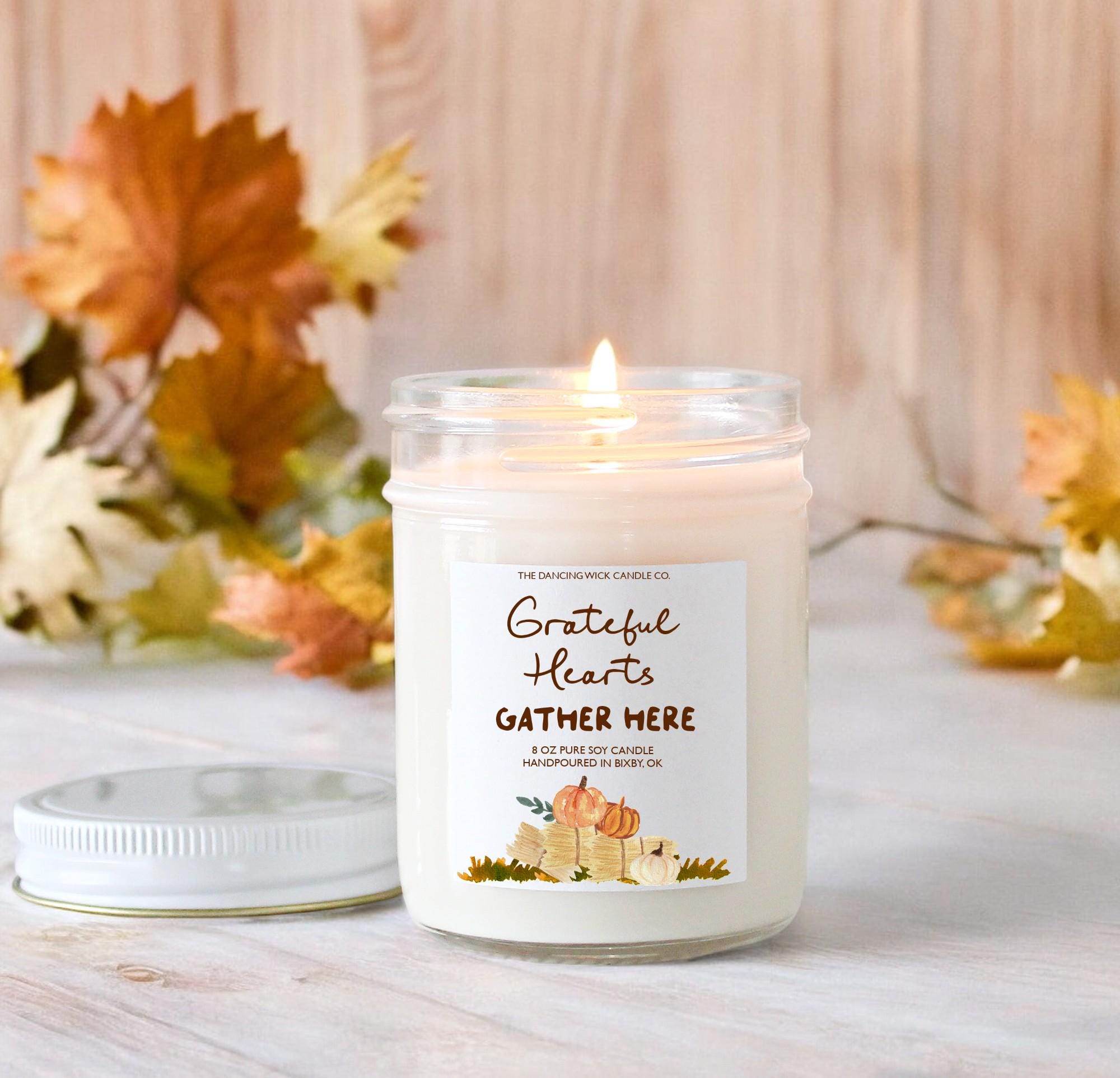 Grateful Hearts Gather Here / Thanksgiving Table Candle / Hostess Gift / Thanksgiving Gift / 16 oz. Pure Soy / Thanksgiving Decor