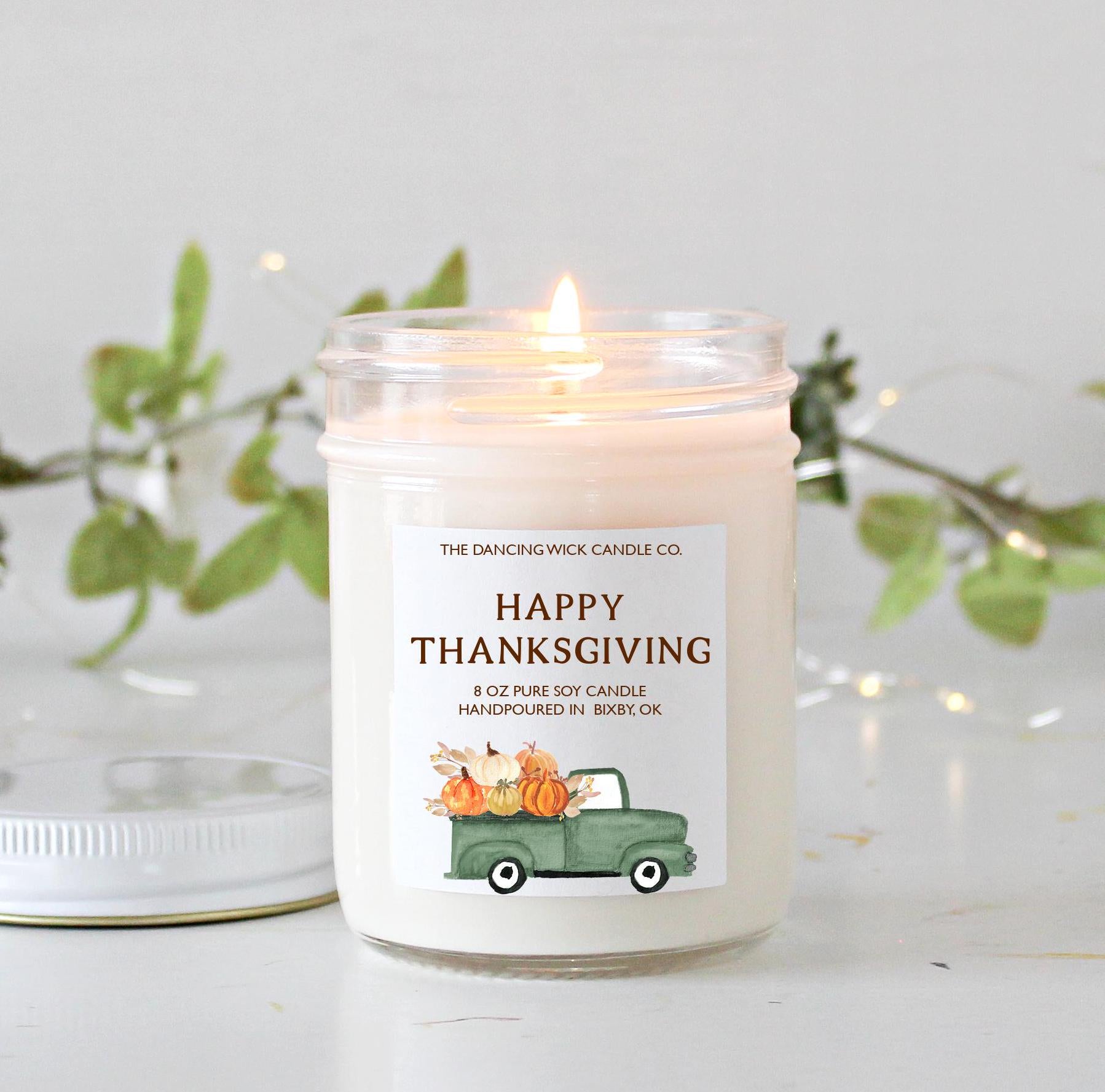 Happy Thanksgiving Soy Candle / Autumn Decor / Cute Fall Decor / Thanksgiving / Hostess Gift / Scented Candle / Pumpkin Spice / Rustic Truck