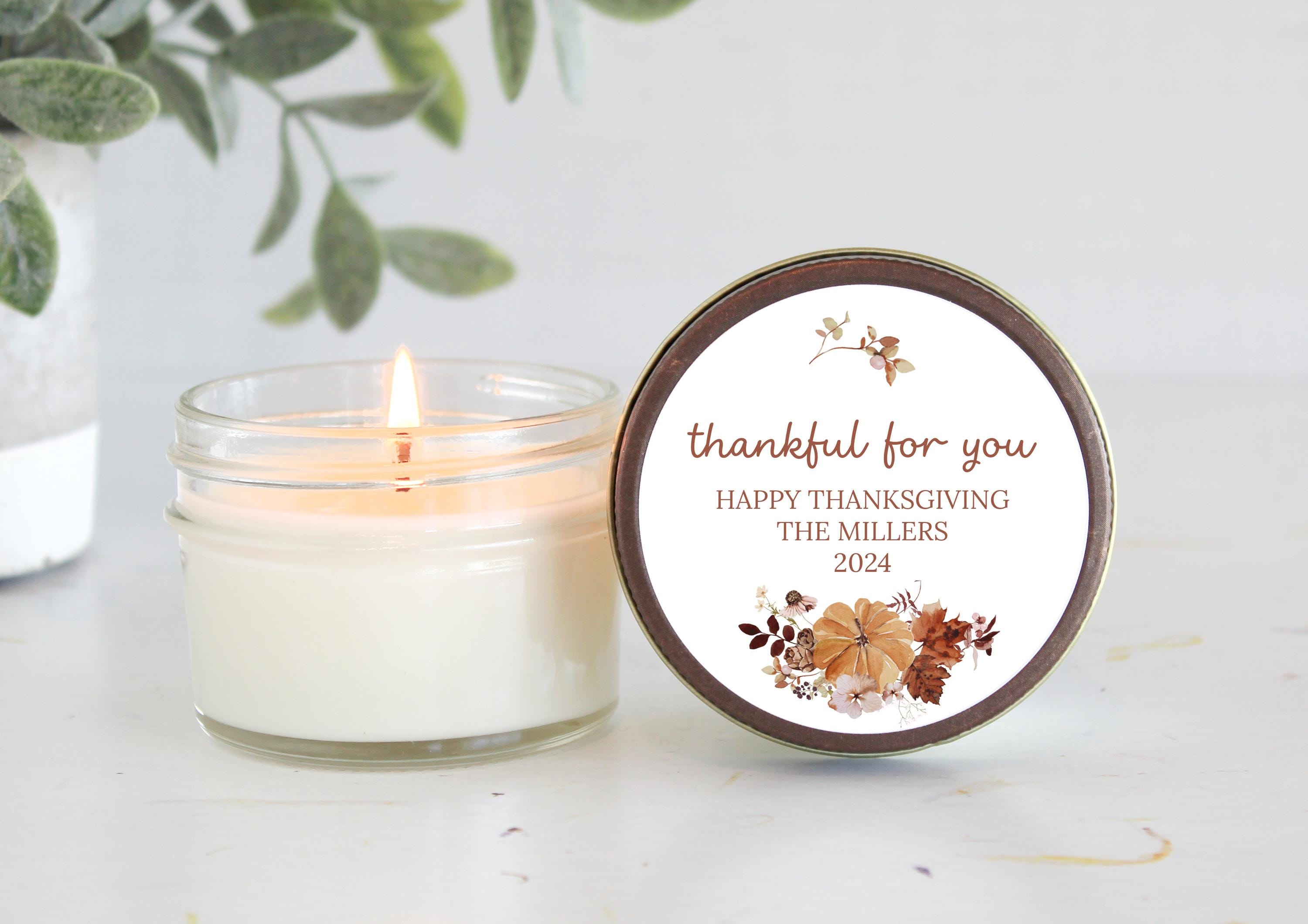 Thanksgiving Candle Favor / Thankful for you / Thanksgiving Table / Fall Candle / Hostess Gift / 4 oz. Candle Favors