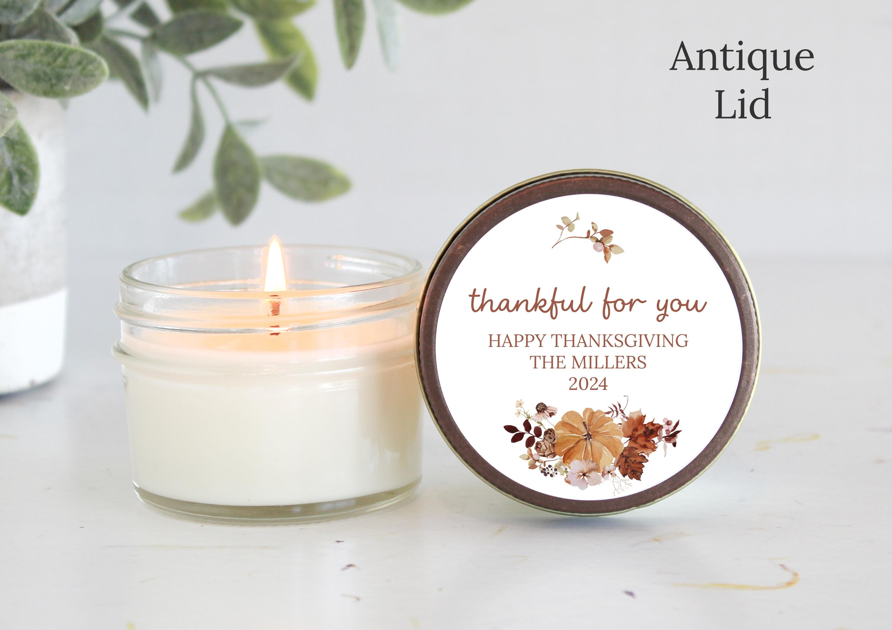 Thanksgiving Candle Favor / Thankful for you / Thanksgiving Table / Fall Candle / Hostess Gift / 4 oz. Candle Favors