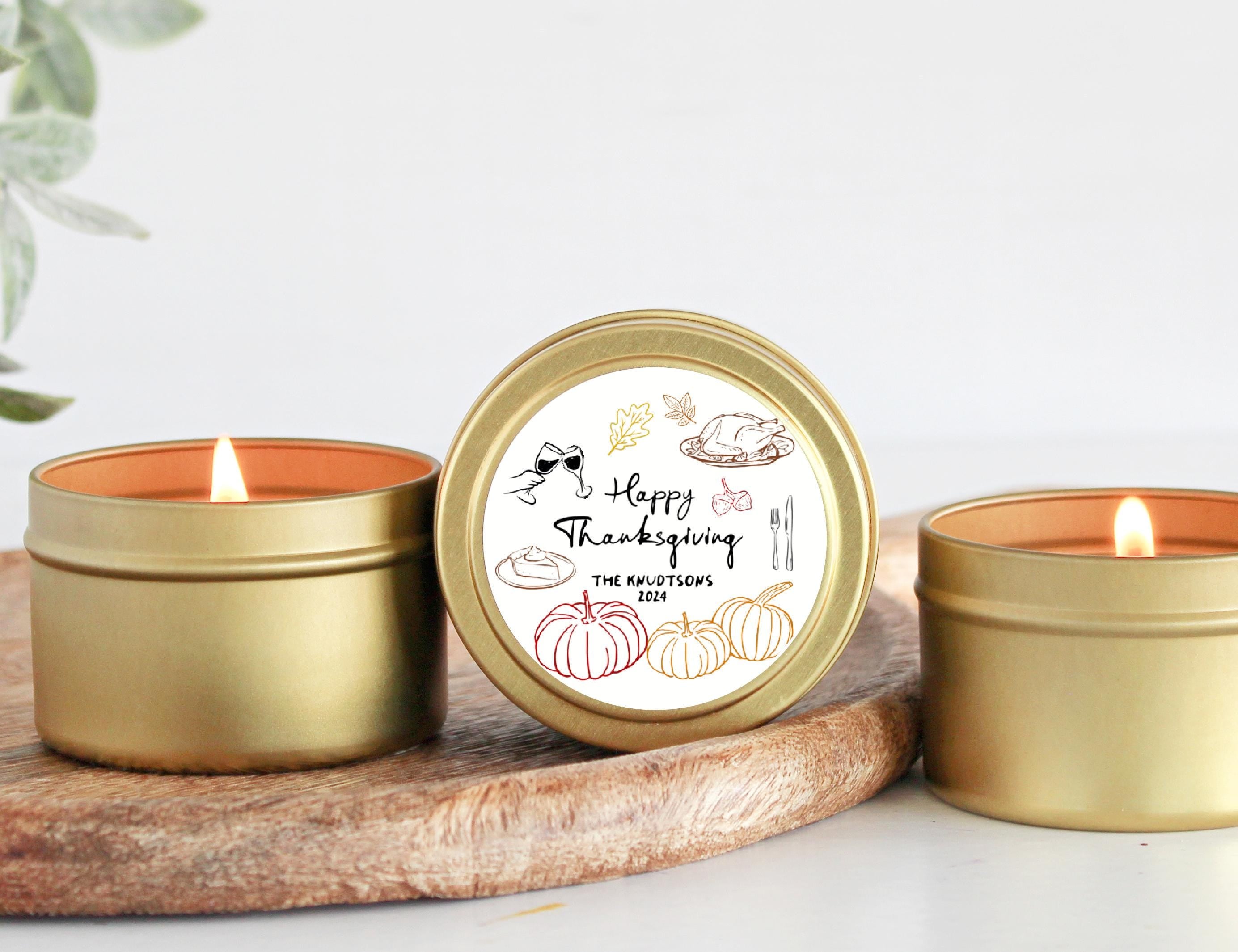 Happy Friendsgiving Favor / Set of 10 Candle Tins / Bulk For Guests / Happy Thanksgiving / Personalized Holiday Favors / Fall Pumpkin Sketch