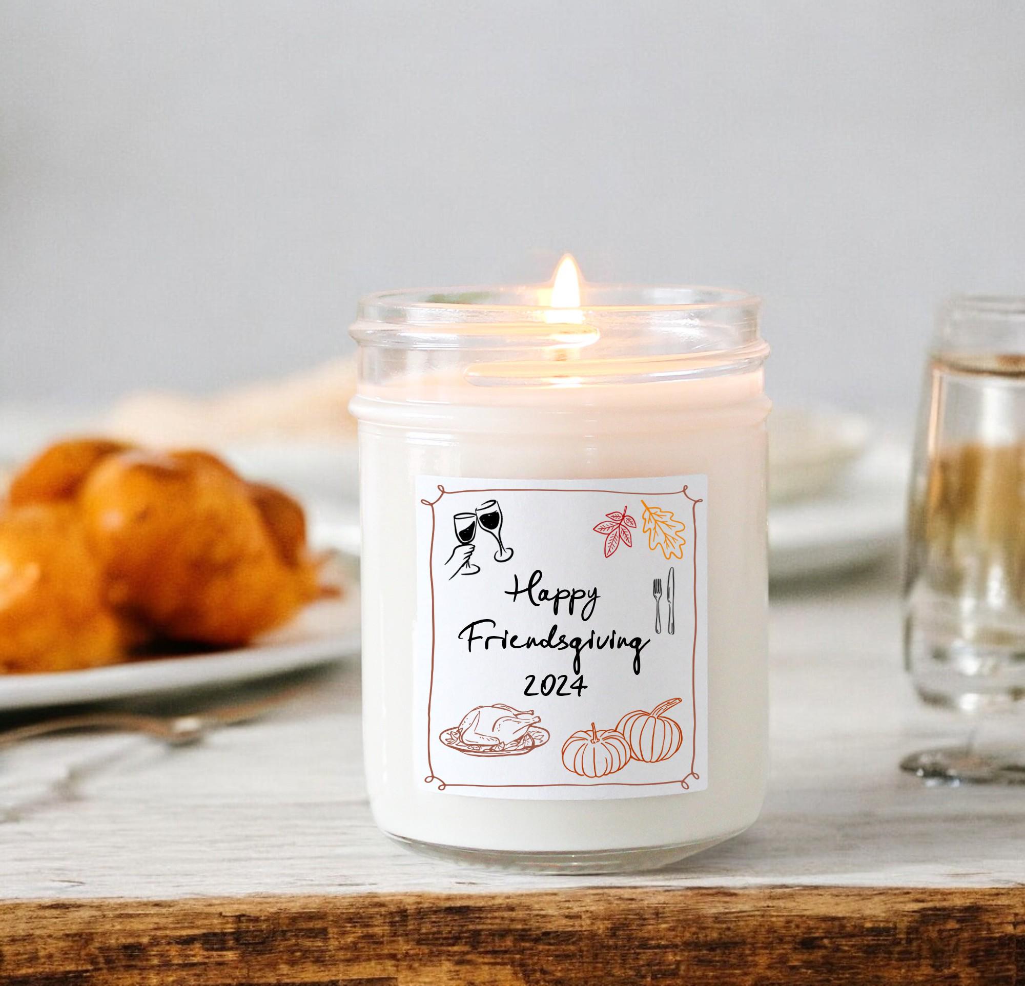 Happy Friendsgiving Soy Candle / Autumn Decor / Cute Fall Decor / Thanksgiving / Hostess Gift / Scented Candle / Pumpkin Spice / Hand Drawn