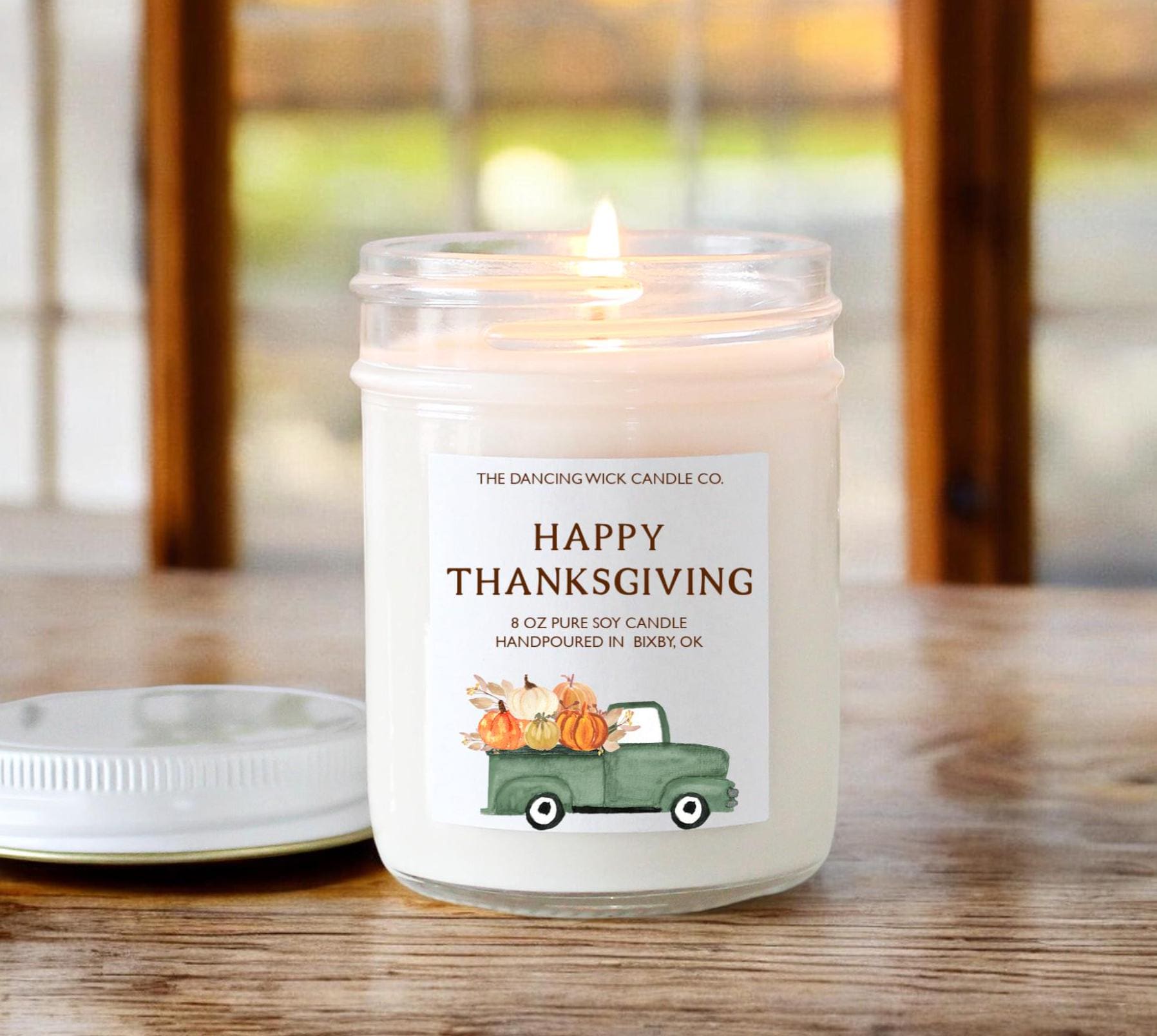 Happy Thanksgiving Soy Candle / Autumn Decor / Cute Fall Decor / Thanksgiving / Hostess Gift / Scented Candle / Pumpkin Spice / Rustic Truck