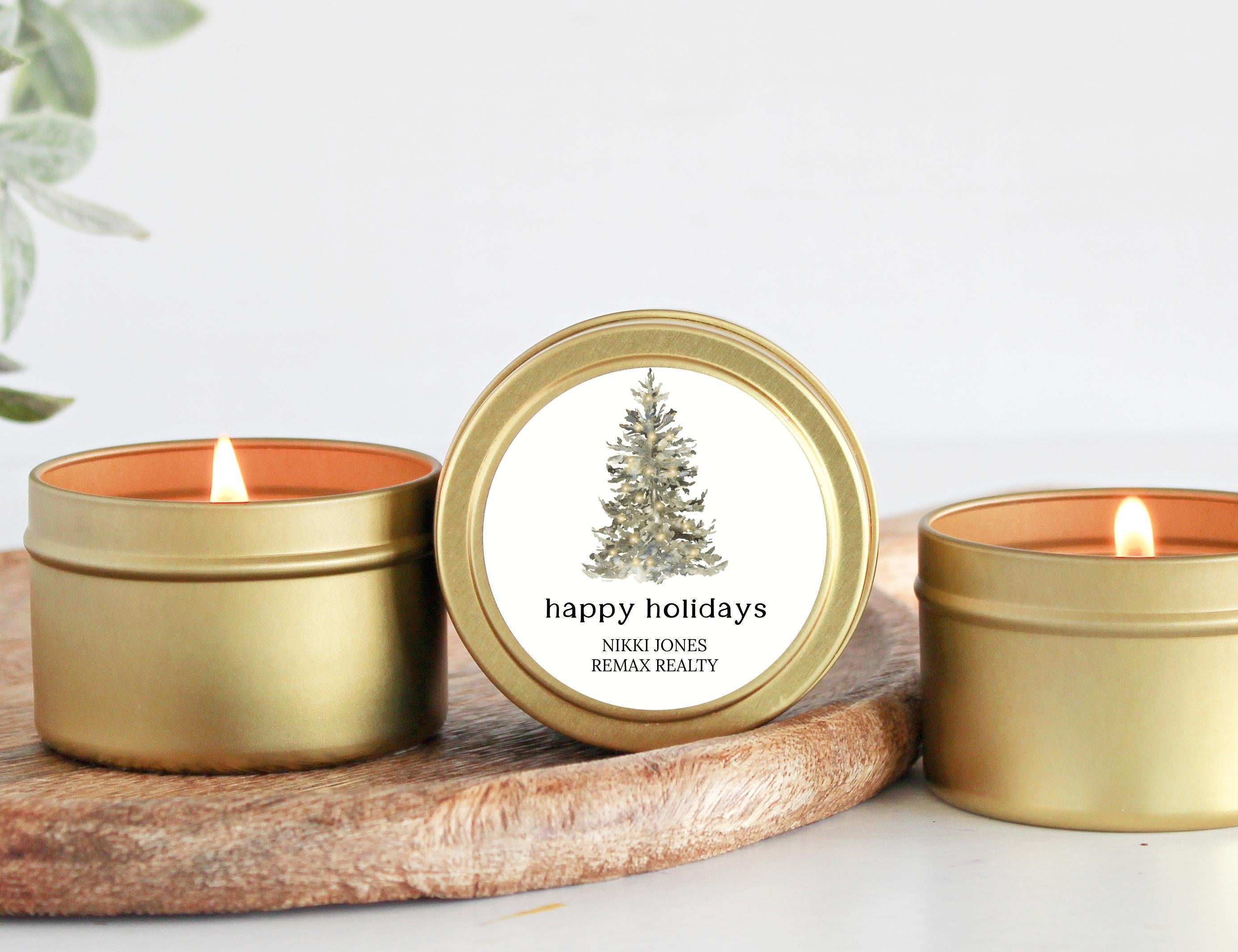 Christmas Candle Favors / Bulk Set of 10 / Custom Holiday Gifts / Corporate Gift / Personalized Merry Christmas Candle Tins / For Neighbors