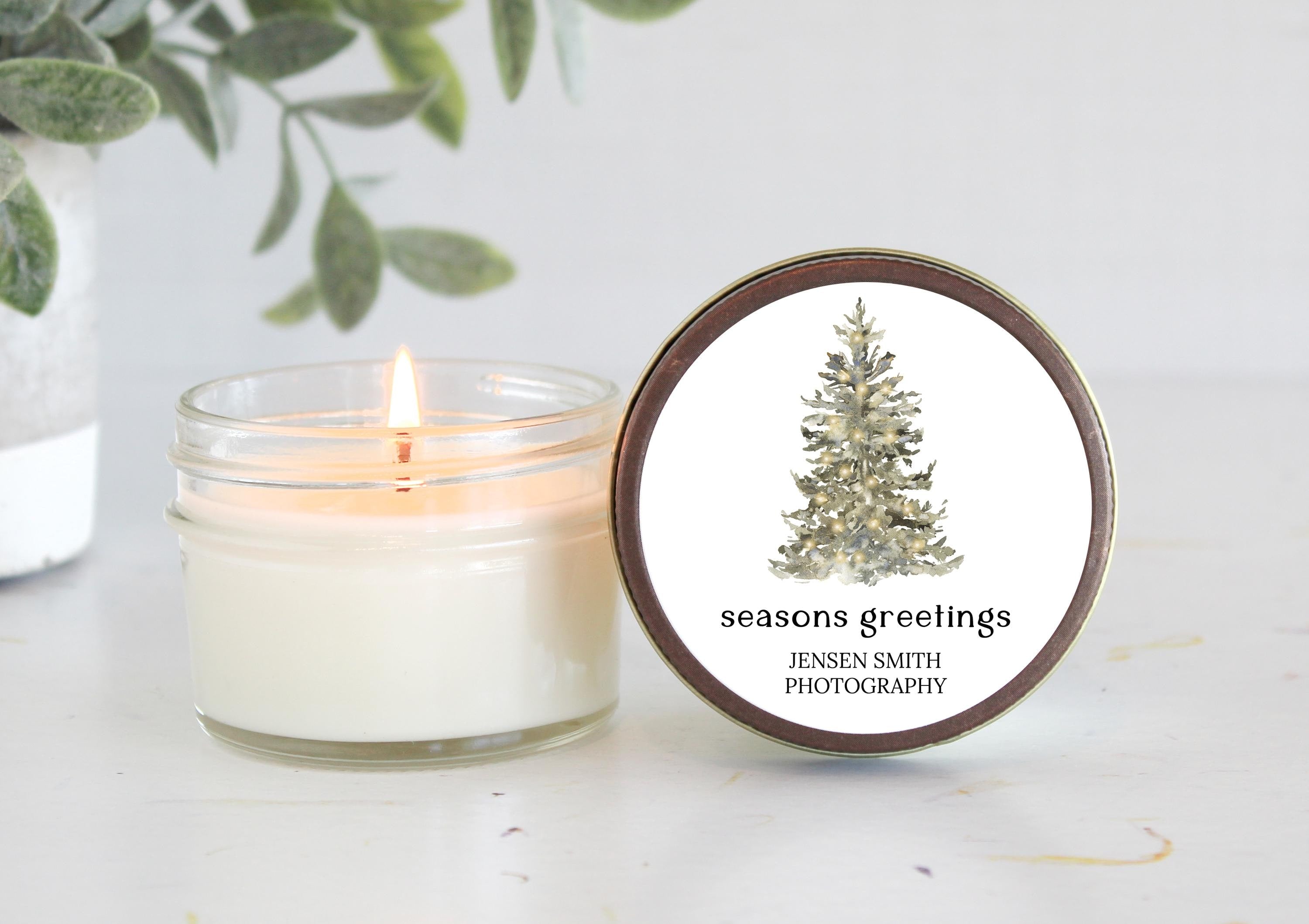 Bulk Christmas Candles / Corporate Gift / Christmas Gift / Personalized Favor/ Christmas tree / Happy Holidays Personalized 4oz Soy Candles