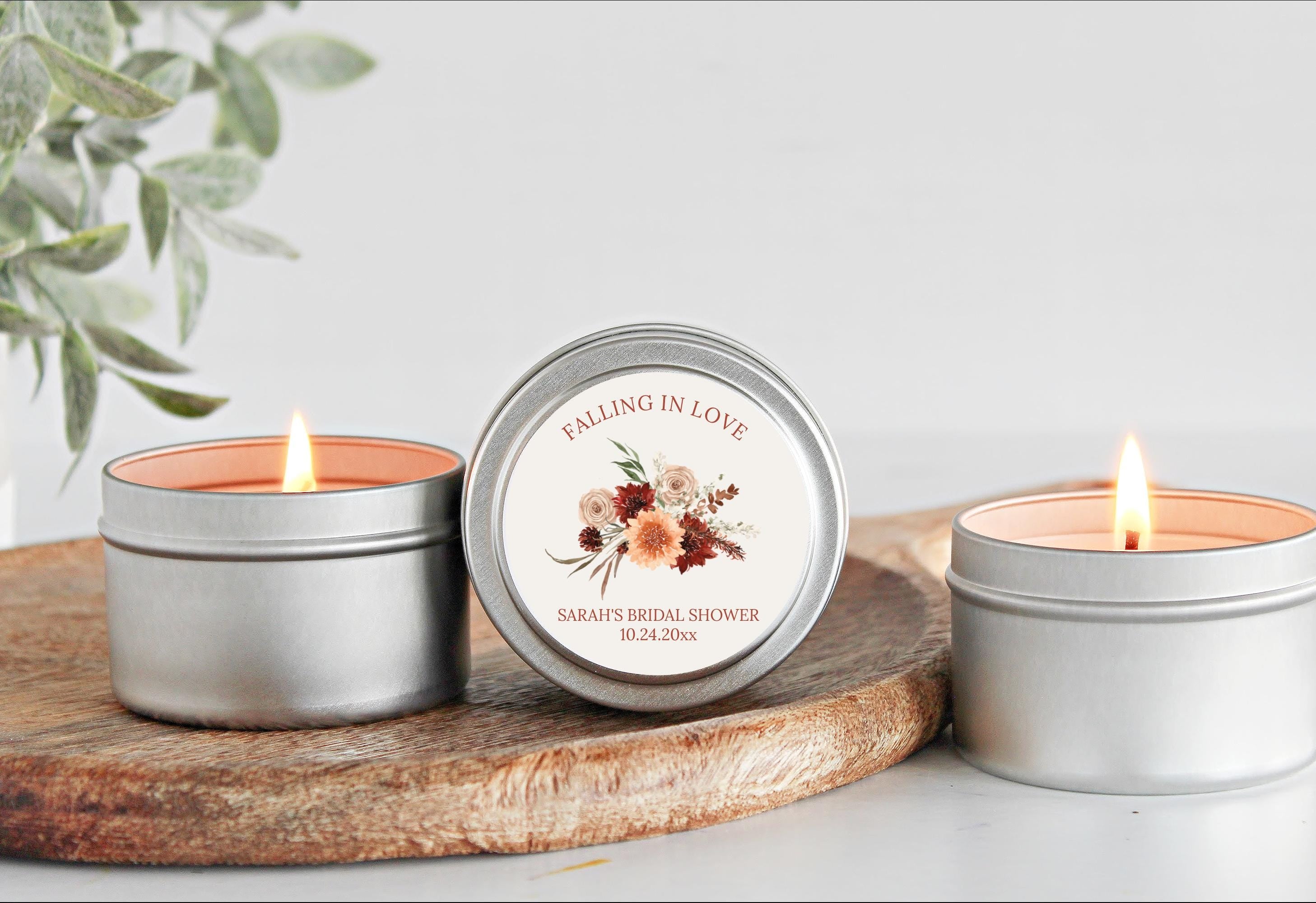 Falling in Love Wedding Favors / Set of 10 Candle Tina / Bulk for Guests / Boho Terracotta Floral Candle Favors Personalized Fall Floral