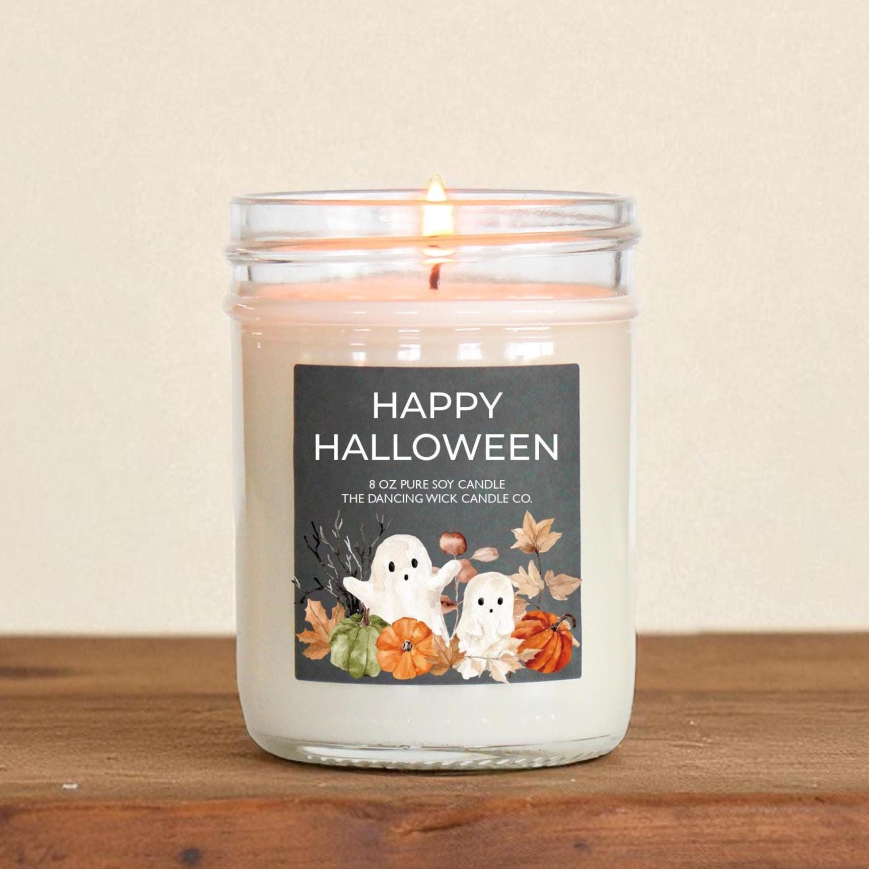 Happy Halloween Candle – Fall Decor, Halloween Gift, Spooky Season Candle, Autumn Scented Soy Candle, Cute Ghost and Pumpkin Design