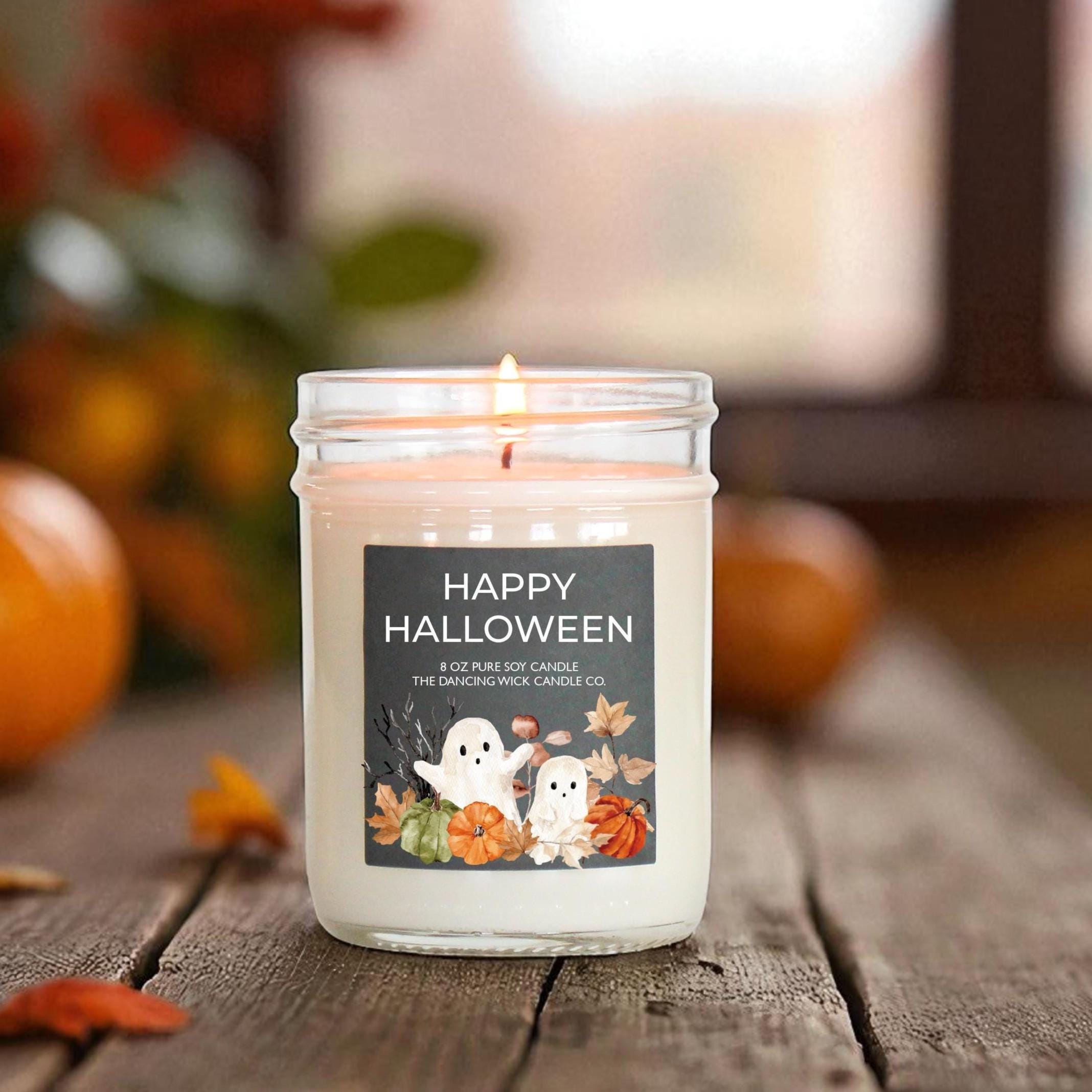Happy Halloween Candle – Fall Decor, Halloween Gift, Spooky Season Candle, Autumn Scented Soy Candle, Cute Ghost and Pumpkin Design
