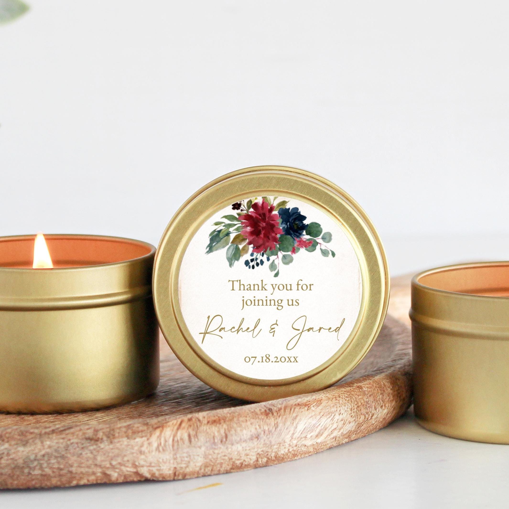 Wedding Favors / Bulk for Guests / Jewel Floral Candle Favors / Set of 10 Candle Tin Favors / Personalized / Fall and Winter Wedding / Moody