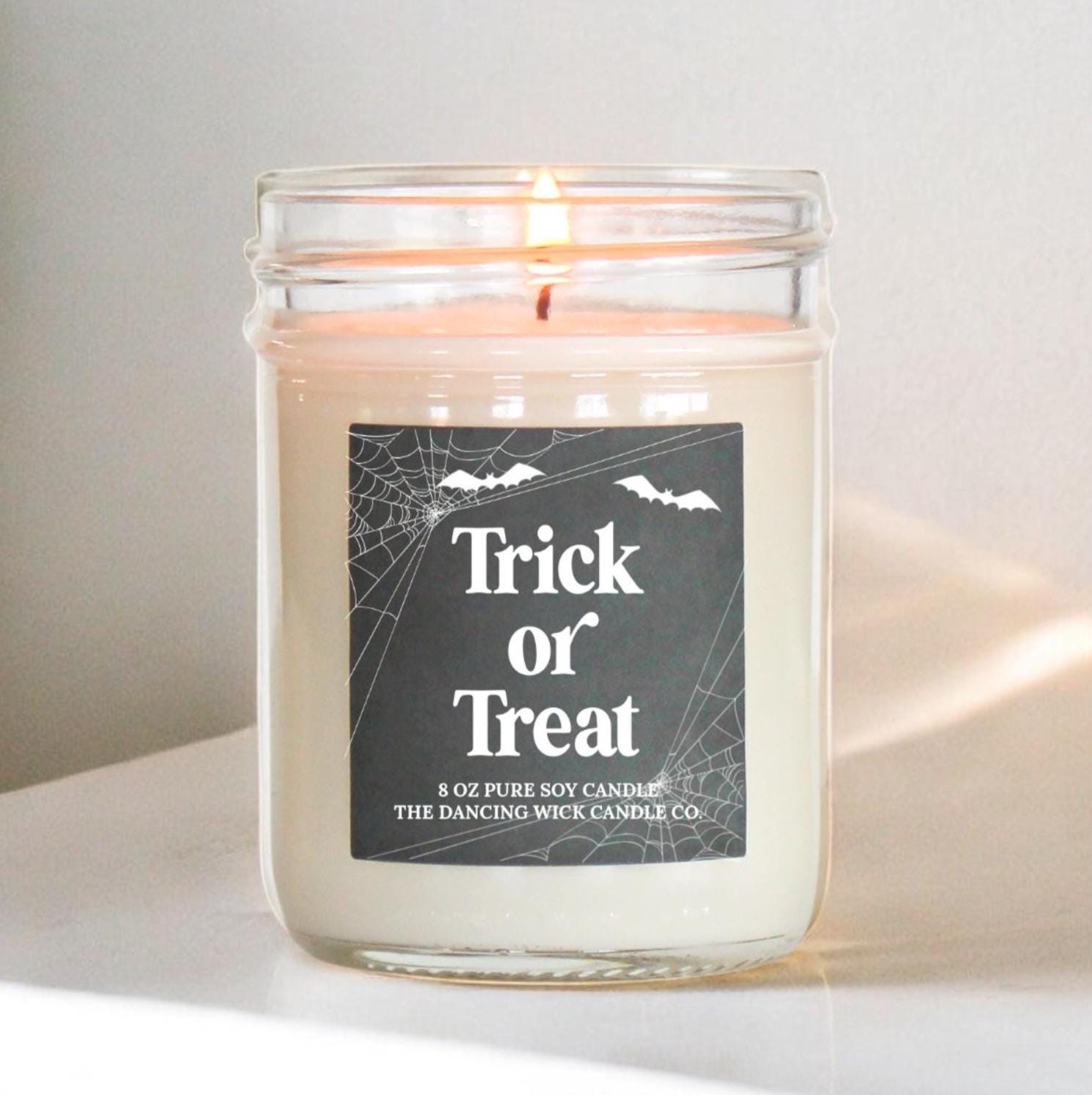Trick or Treat Soy Candle – Halloween Decor - Boo Basket Gift for Her - Bat and Spiderweb Fall scented candles Halloween lover gift for him