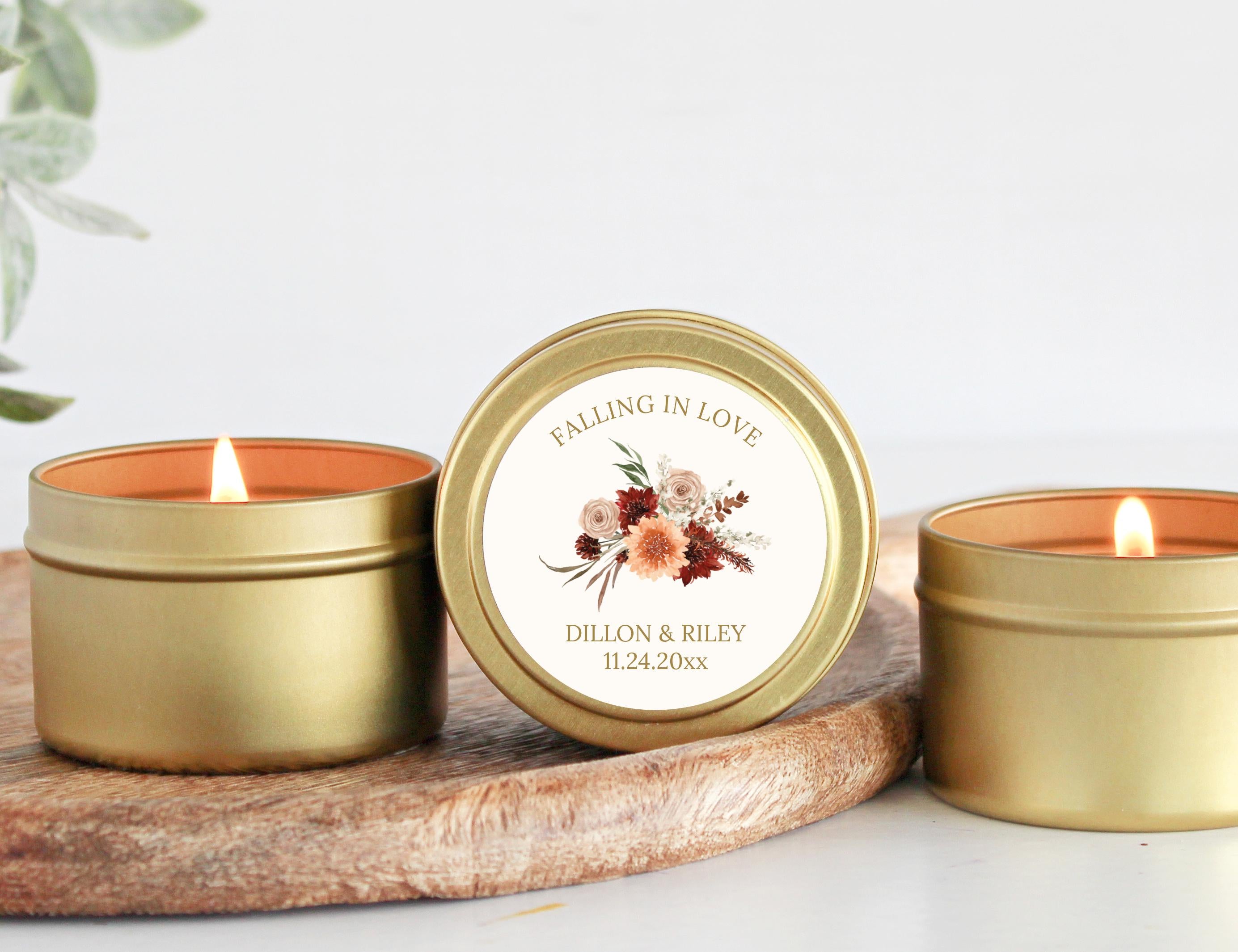 Falling in Love Wedding Favors / Set of 10 Candle Tina / Bulk for Guests / Boho Terracotta Floral Candle Favors Personalized Fall Floral