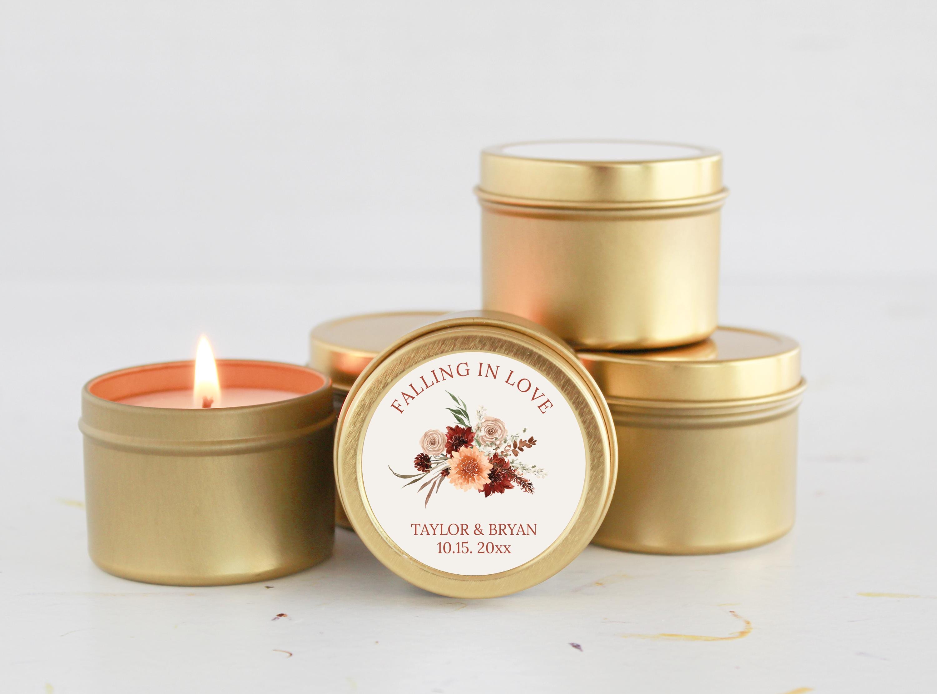 Falling in Love Wedding Favors / Set of 10 Candle Tina / Bulk for Guests / Boho Terracotta Floral Candle Favors Personalized Fall Floral
