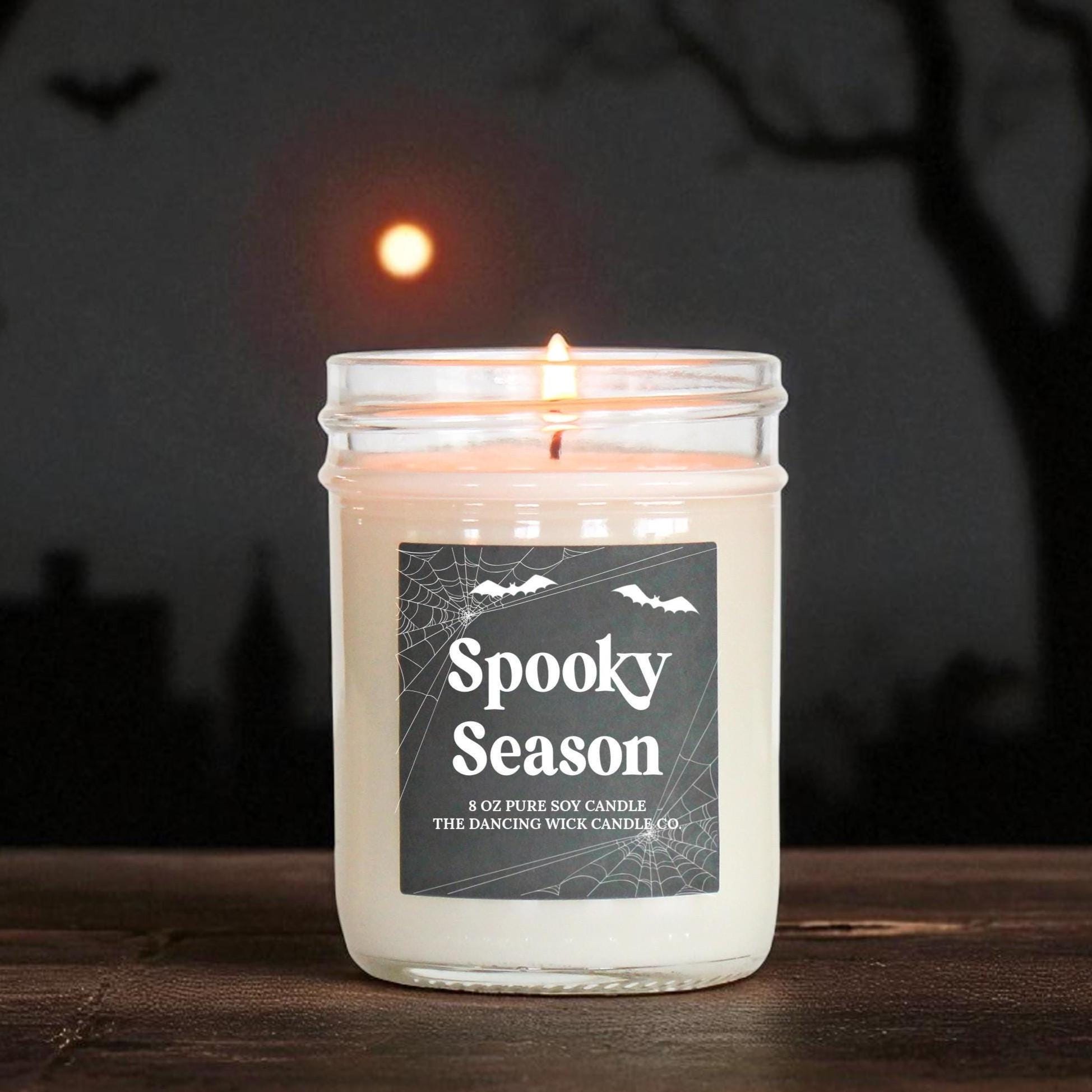 Spooky Season Soy Candle – Halloween Decor - Boo Basket Gift for Her - Bat and Spiderweb Fall scented candles Halloween lover gift for him