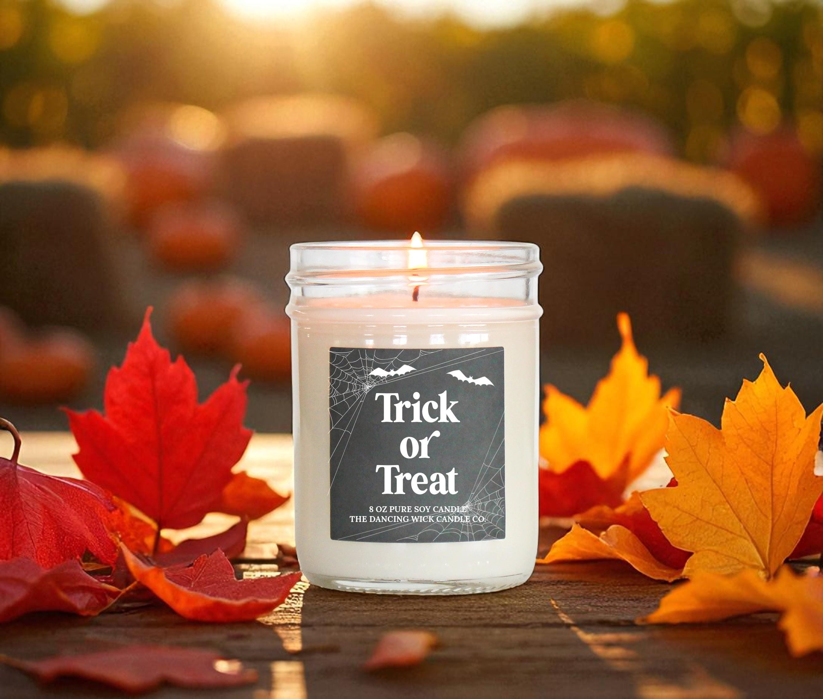 Trick or Treat Soy Candle – Halloween Decor - Boo Basket Gift for Her - Bat and Spiderweb Fall scented candles Halloween lover gift for him
