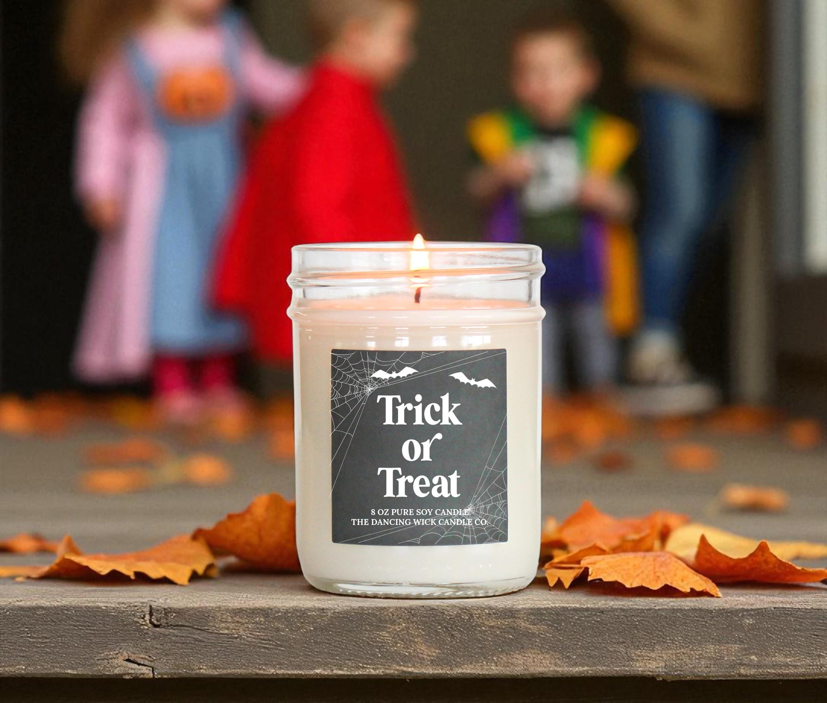 Trick or Treat Soy Candle – Halloween Decor - Boo Basket Gift for Her - Bat and Spiderweb Fall scented candles Halloween lover gift for him