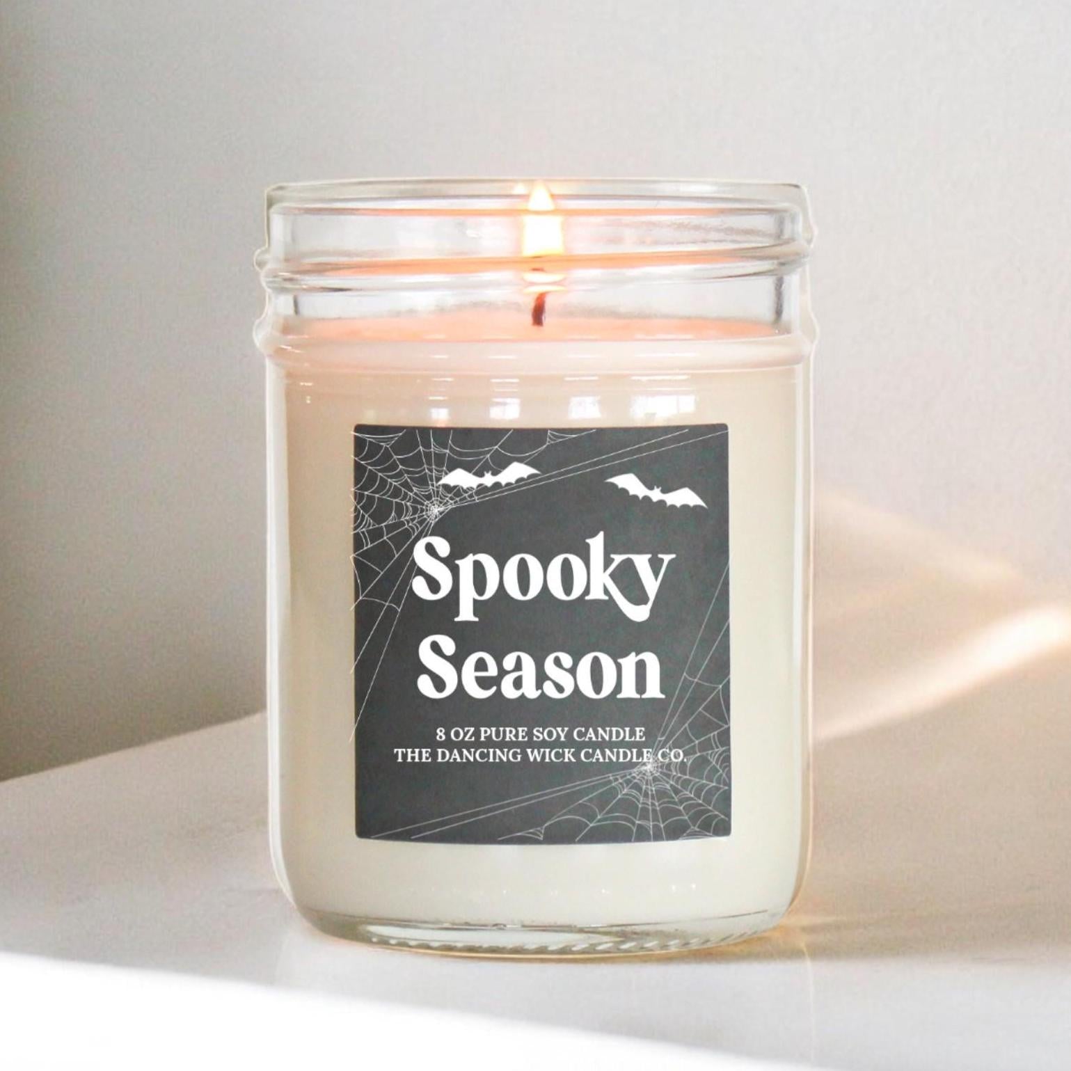 Spooky Season Soy Candle – Halloween Decor - Boo Basket Gift for Her - Bat and Spiderweb Fall scented candles Halloween lover gift for him