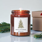 Personalized Merry Christmas Candle – Amber Jar Holiday Gift – 4oz & 8oz Soy Candle - Christmas Tree Design