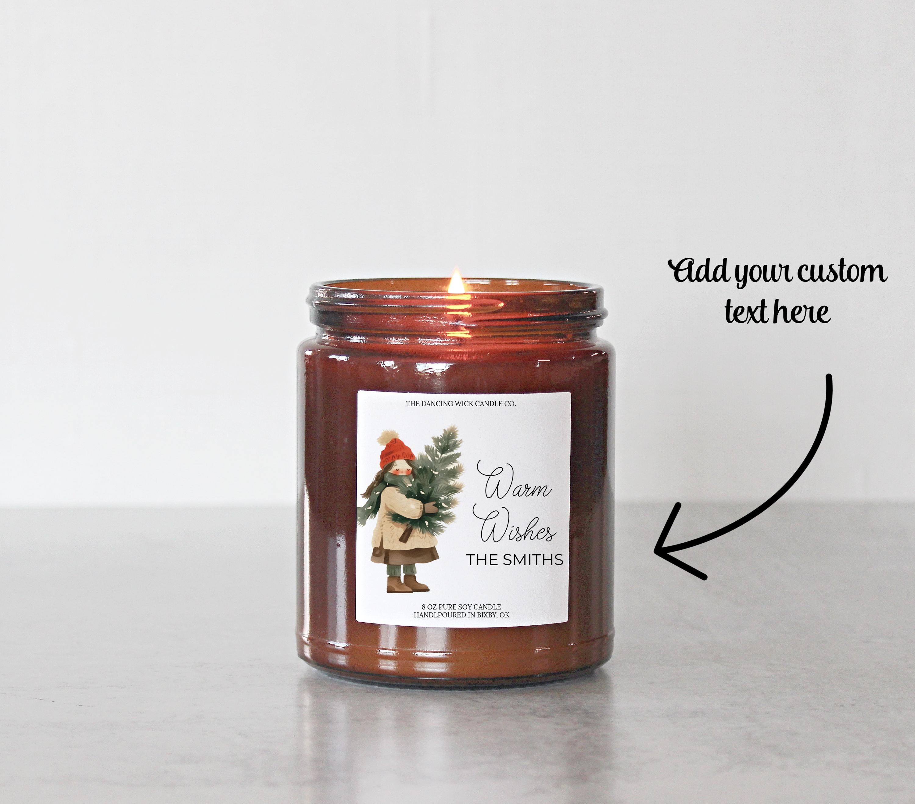 Personalized Christmas Candle – Amber Jar Warm Wishes Candle – Custom Holiday Home Décor