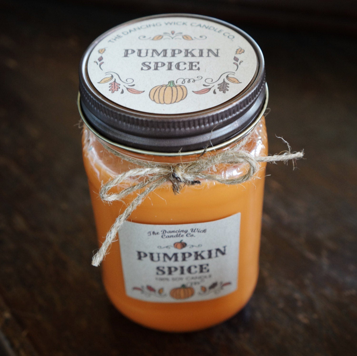 Pumpkin Spice Pure Soy Candle //Large Pint 16 oz.// Half Pint 8 oz candle/Mason Jar Candle/Hand Poured//Fall Candle//Autumn Candle