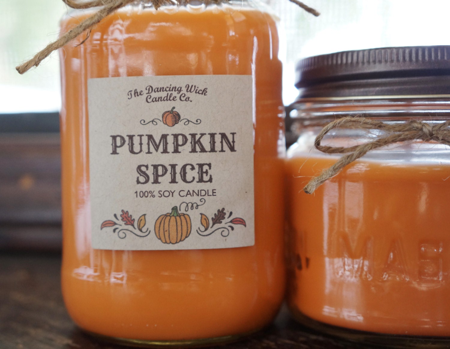 Pumpkin Spice Pure Soy Candle //Large Pint 16 oz.// Half Pint 8 oz candle/Mason Jar Candle/Hand Poured//Fall Candle//Autumn Candle