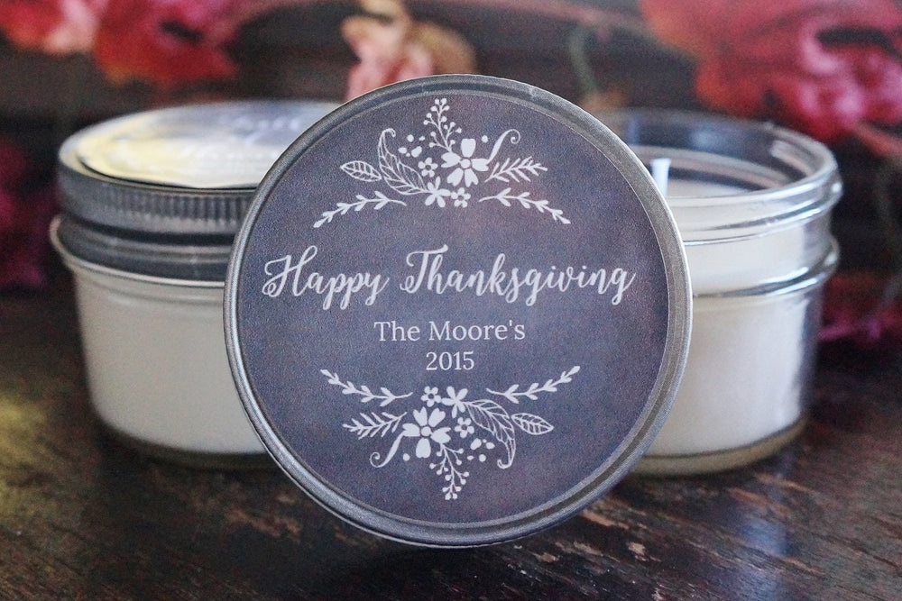 Personalized 4oz Thanksgiving Favor Candle/ Thanksgiving Table Decor/ Holiday Candle/ Thanksgiving Decoration/ Soy Candle/ Chalkboard