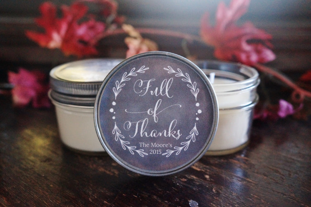 Personalized 4oz Thanksgiving Candle Favor/ Thanksgiving Table Decor/ Thanksgiving Gift/ Thanksgiving Decoration/ Soy Candle/ Chalkboard