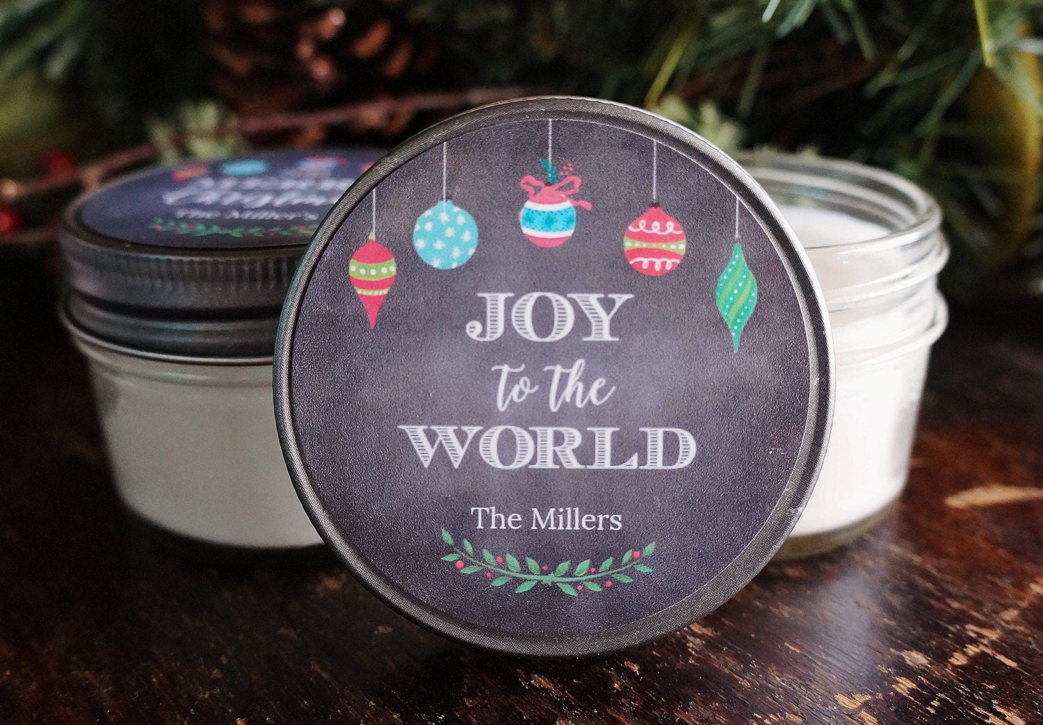 Personalized 4oz Holiday Favor Candle / Christmas Candle Gift / Personalized Holiday Gift/ Christmas Party Favor/ Joy to the World/ Ornament