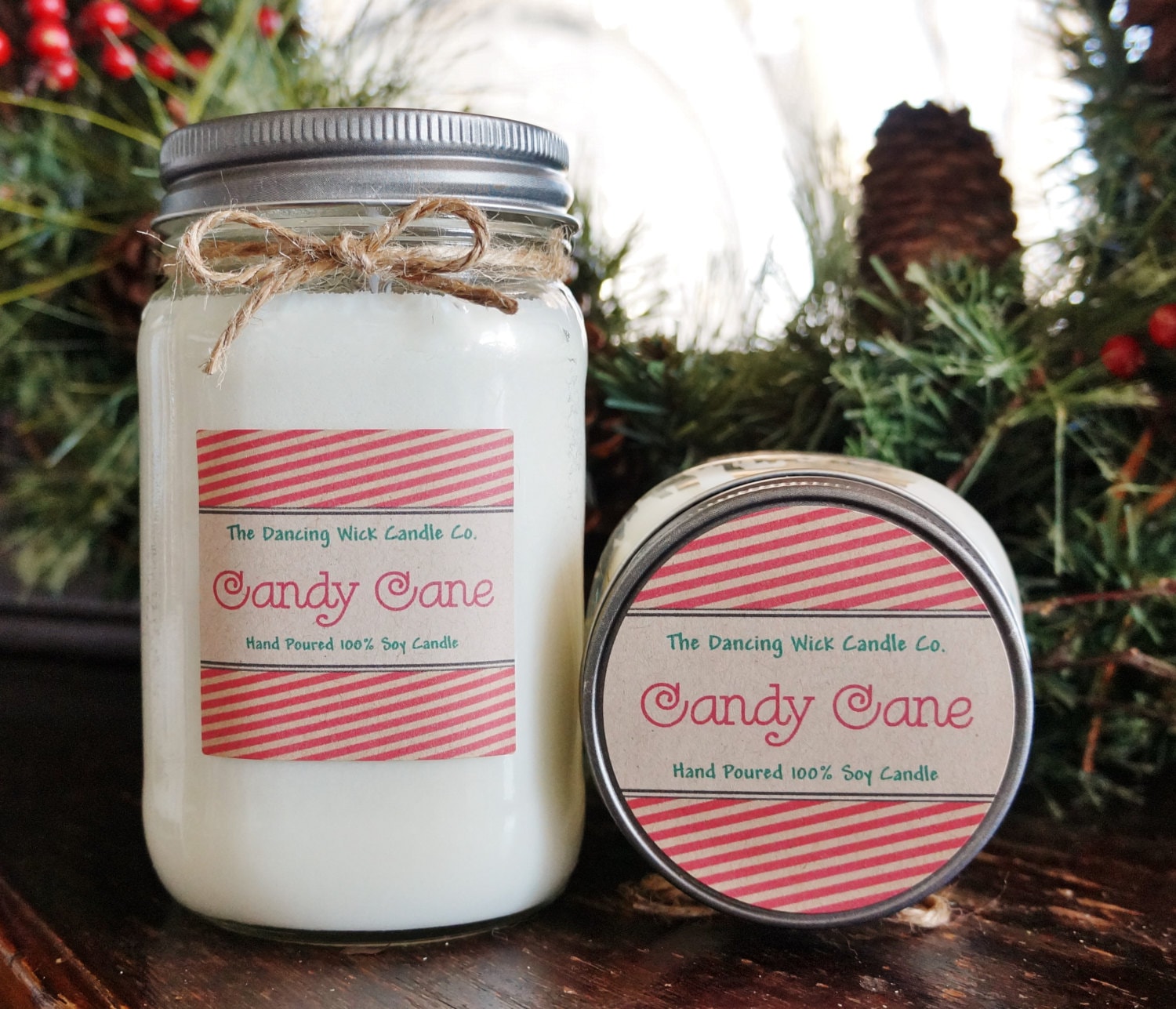 Christmas Candle//Holiday Candle//Candy Cane Pure Soy Candle//Holiday Gift//Candle Gift Set//Christmas Spa Gift Set/Holiday Gift Set