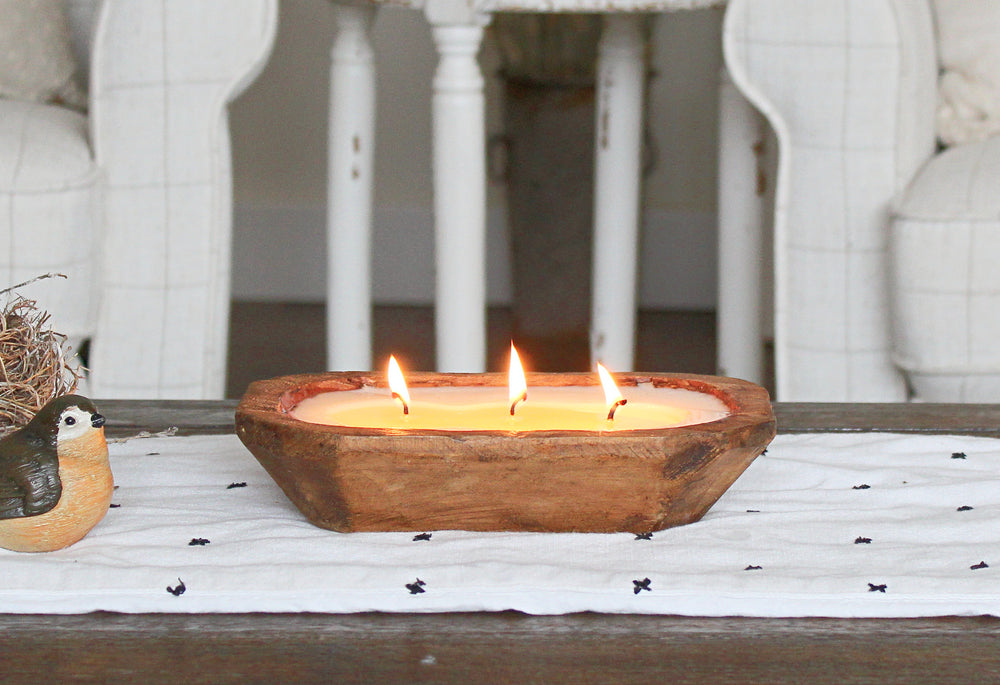 3 Wick Soy Candles in Wood Bowls