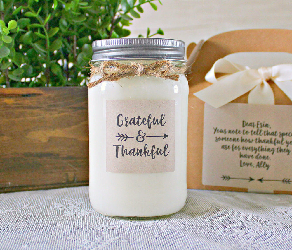 Grateful & Thankful Gift Candle / Thank you Gift / Appreciation Gift / 16 oz. Pure Soy Candle / Unique Gift Idea / Ship a Gift /Personalized