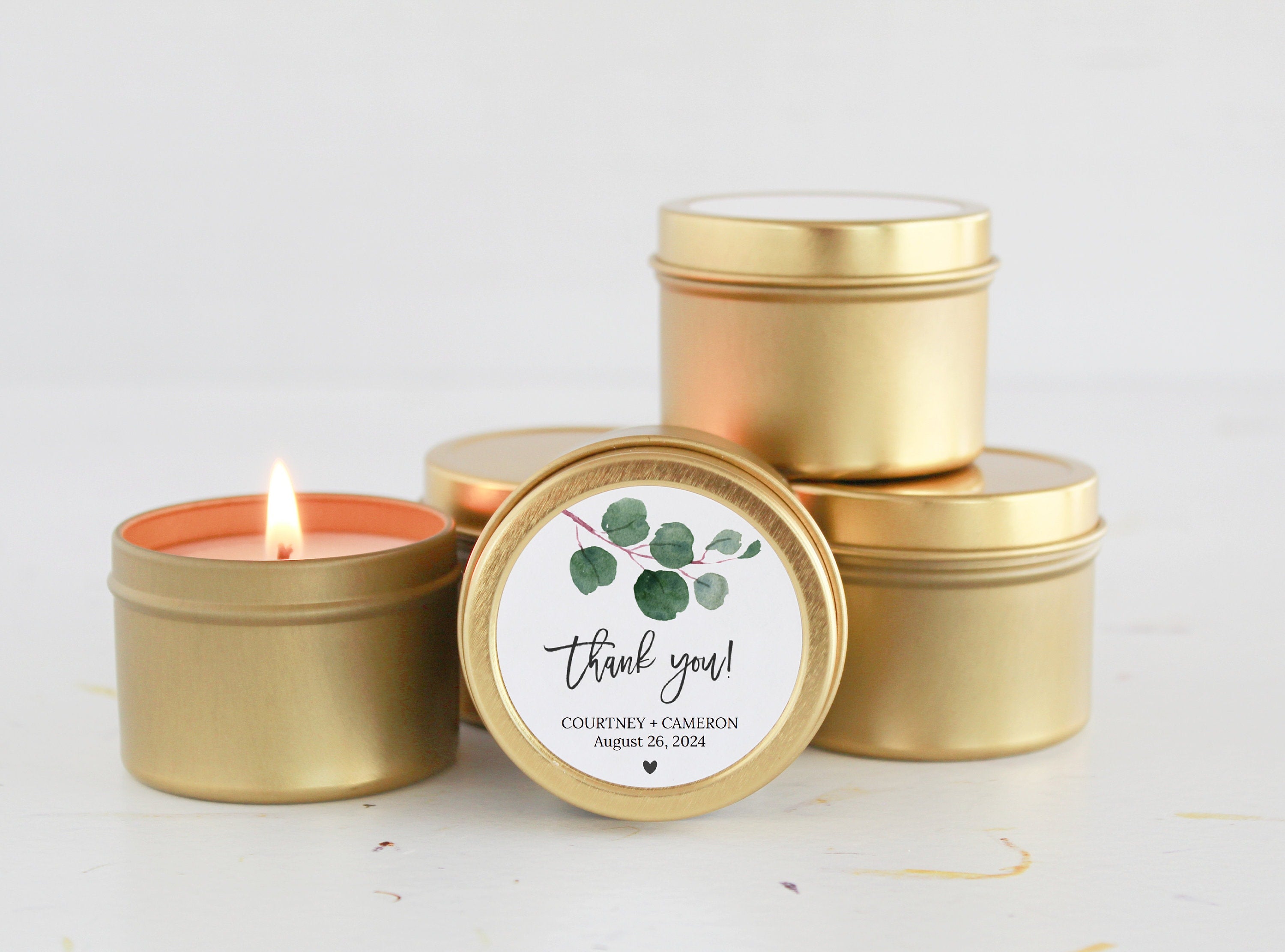 Wedding Favors for Guests Bulk / Set of 10 Candle Favors / Eucalyptus Candle Favors / Personalized Wedding Favors / Gold Candle Tins