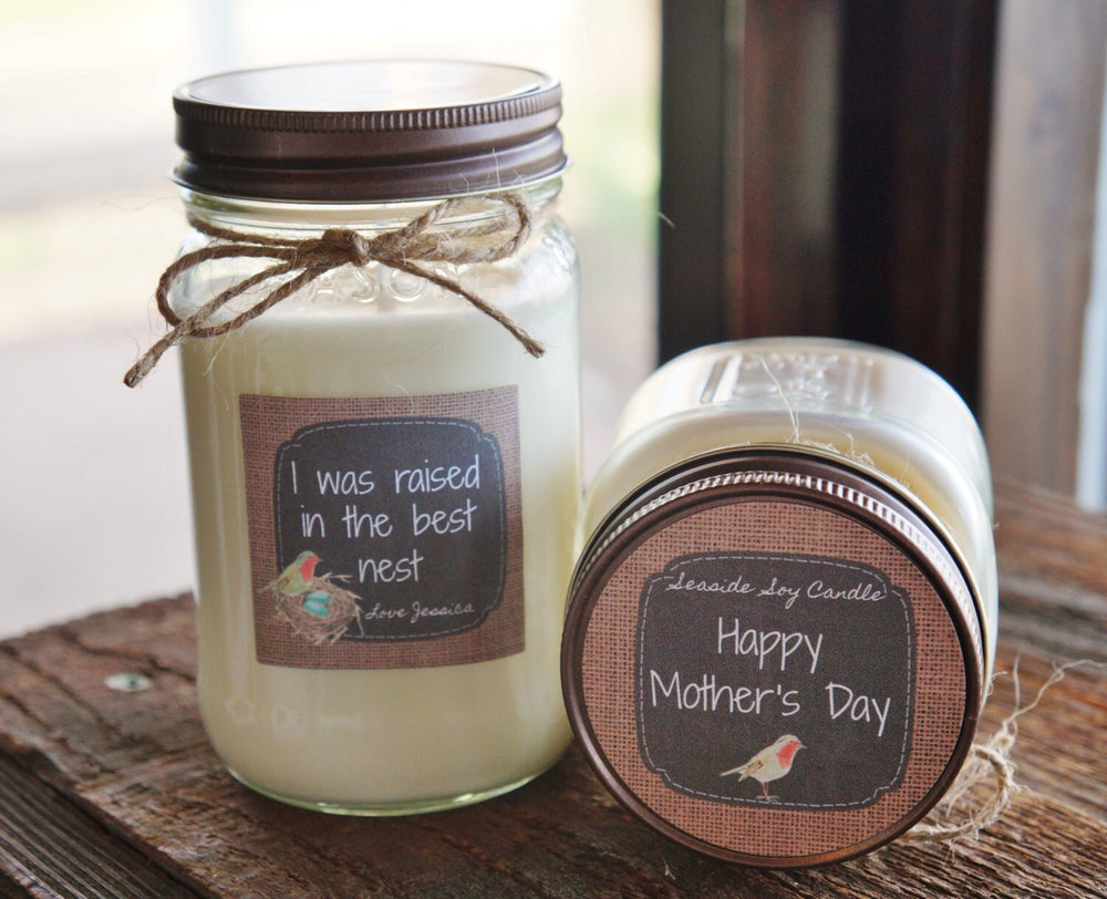 Mother's Day Gift Candle//Personalized Soy Candle//Large Pint//Personalized Mother's Day Gift//Choose Your Scent//Burlap Candle//Bird Gift